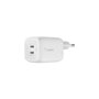 Voir la diapositive 1 : Belkin Chargeur USB C x2 65W GaN PPS Blanc