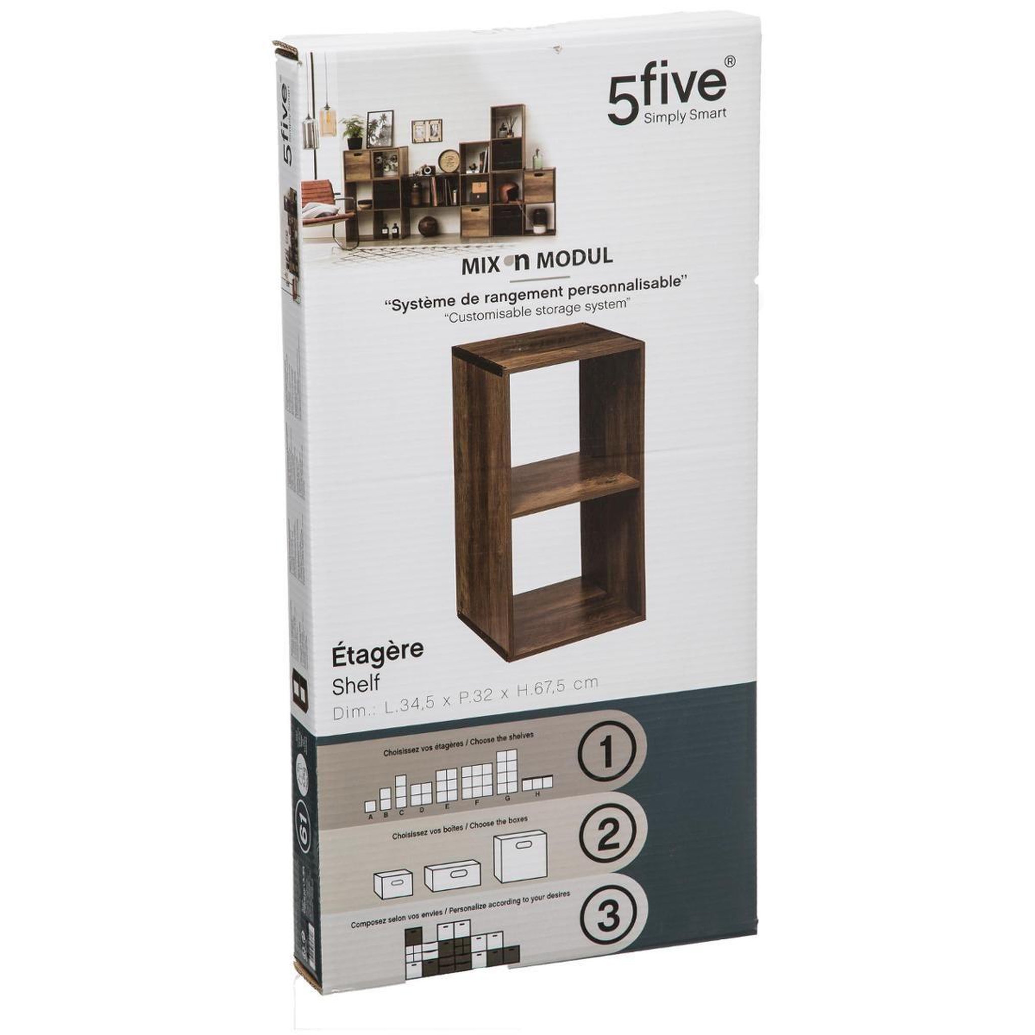 Voir la diapositive 4 : ATMOSPHERA Etagère 2 Cases Mix - P. 34,5 cm x H. 67,5 cm - Marron