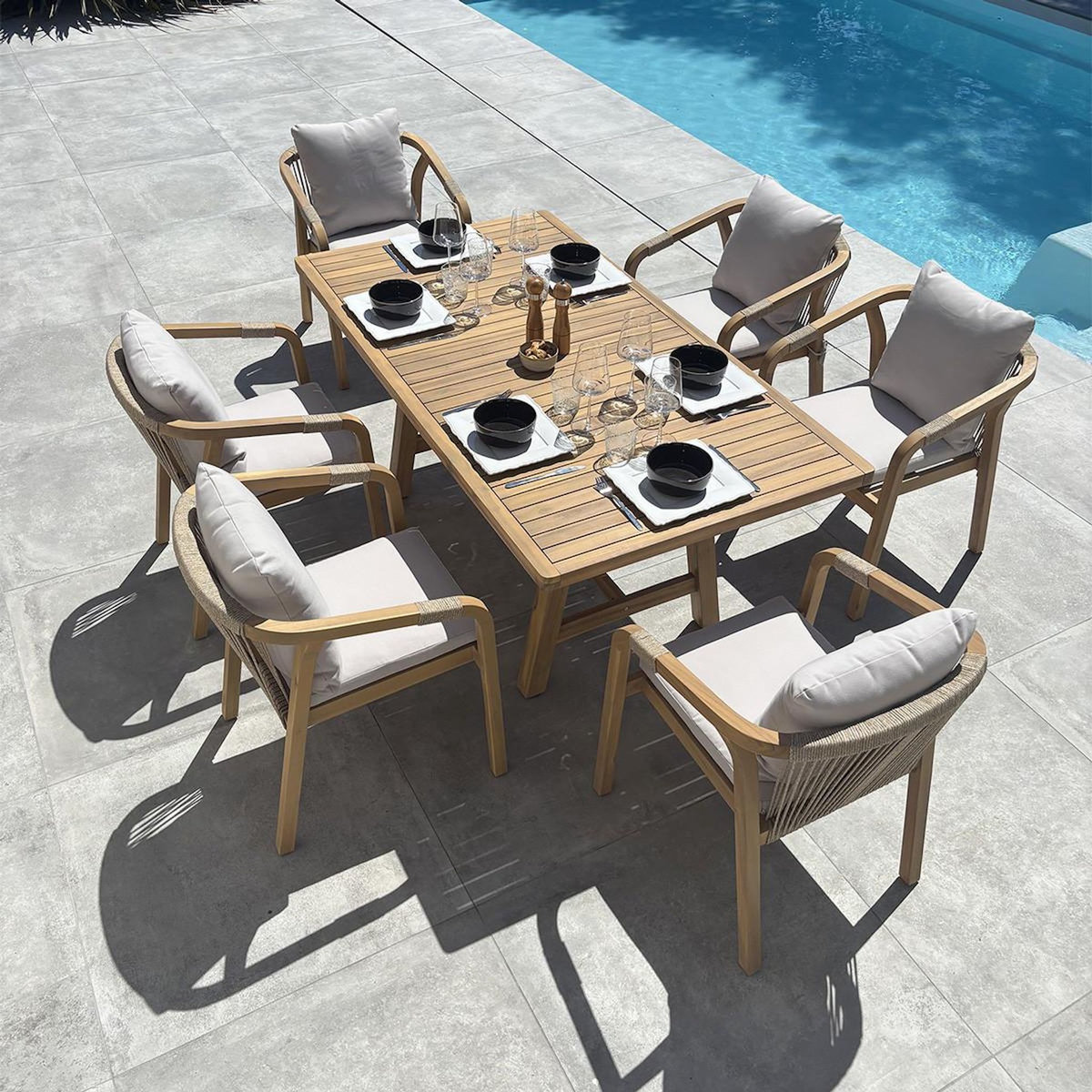 Paris Prix Ensemble Table de Jardin & 6 Fauteuils  Serena  170cm Naturel