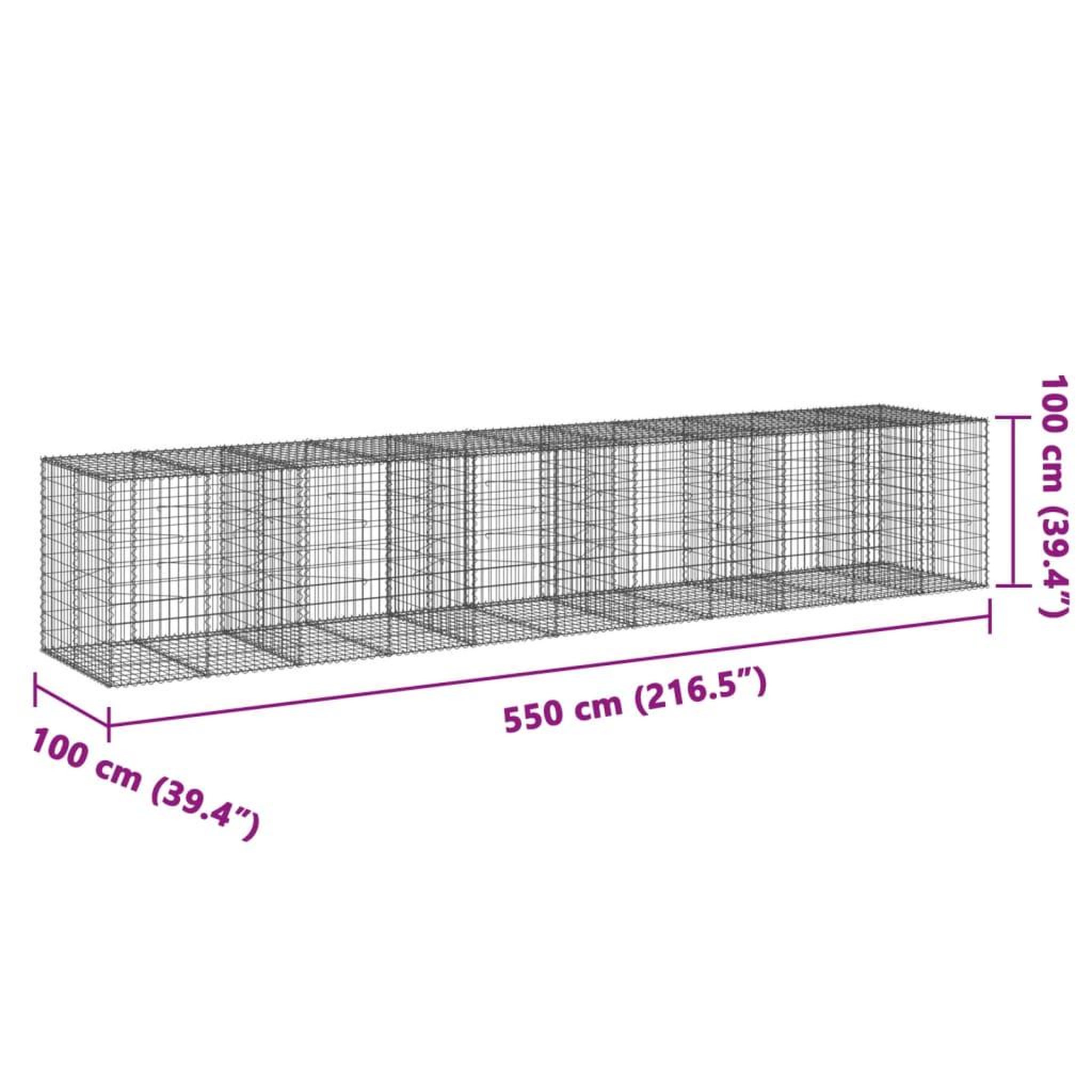 Voir la diapositive 6 : VIDAXL Panier gabion avec couvercle 550x100x100 cm fer galvanise