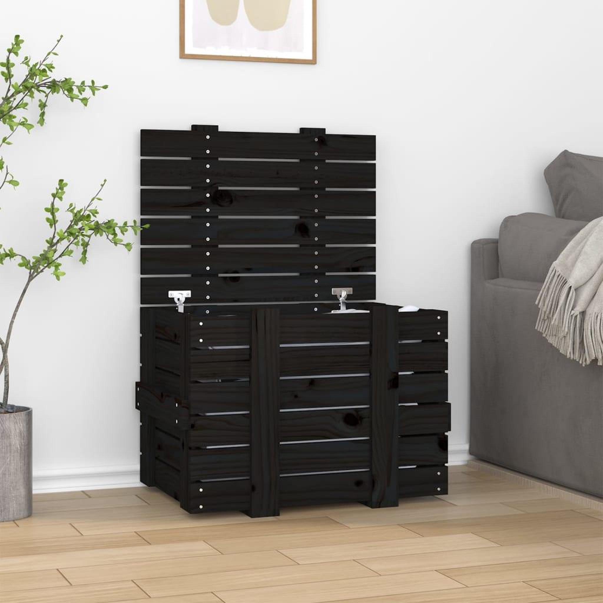 Voir la diapositive 1 : VIDAXL Boîte de rangement Noir 58x40,5x42 cm Bois massif de pin