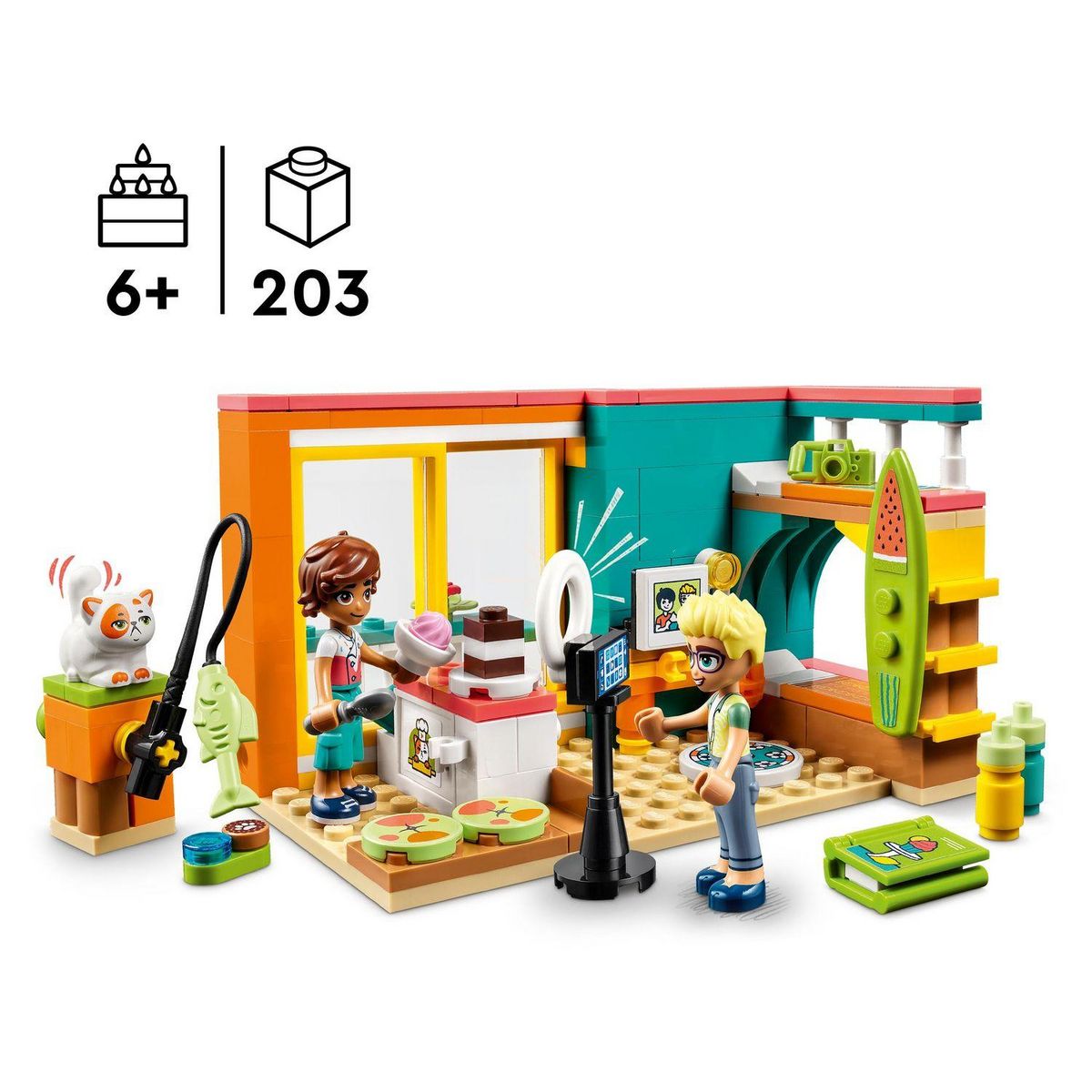 LEGO Friends 41754 La chambre de Léo, Jouet sur la Pâtisserie, avec Mini-Poupée, Accessoires & Animal de Compagnie