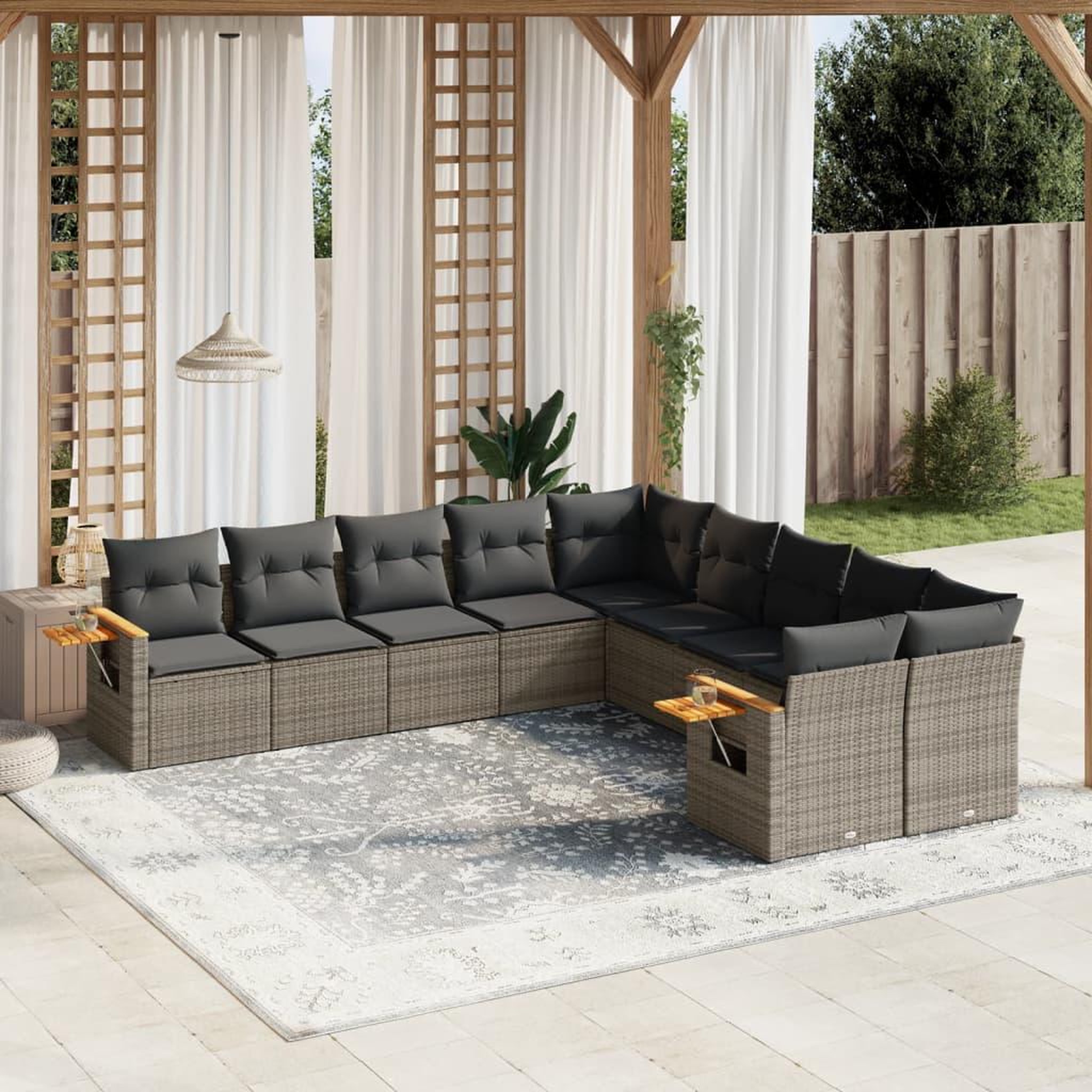 VIDAXL Salon de jardin avec coussins 10 pcs gris resine tressee