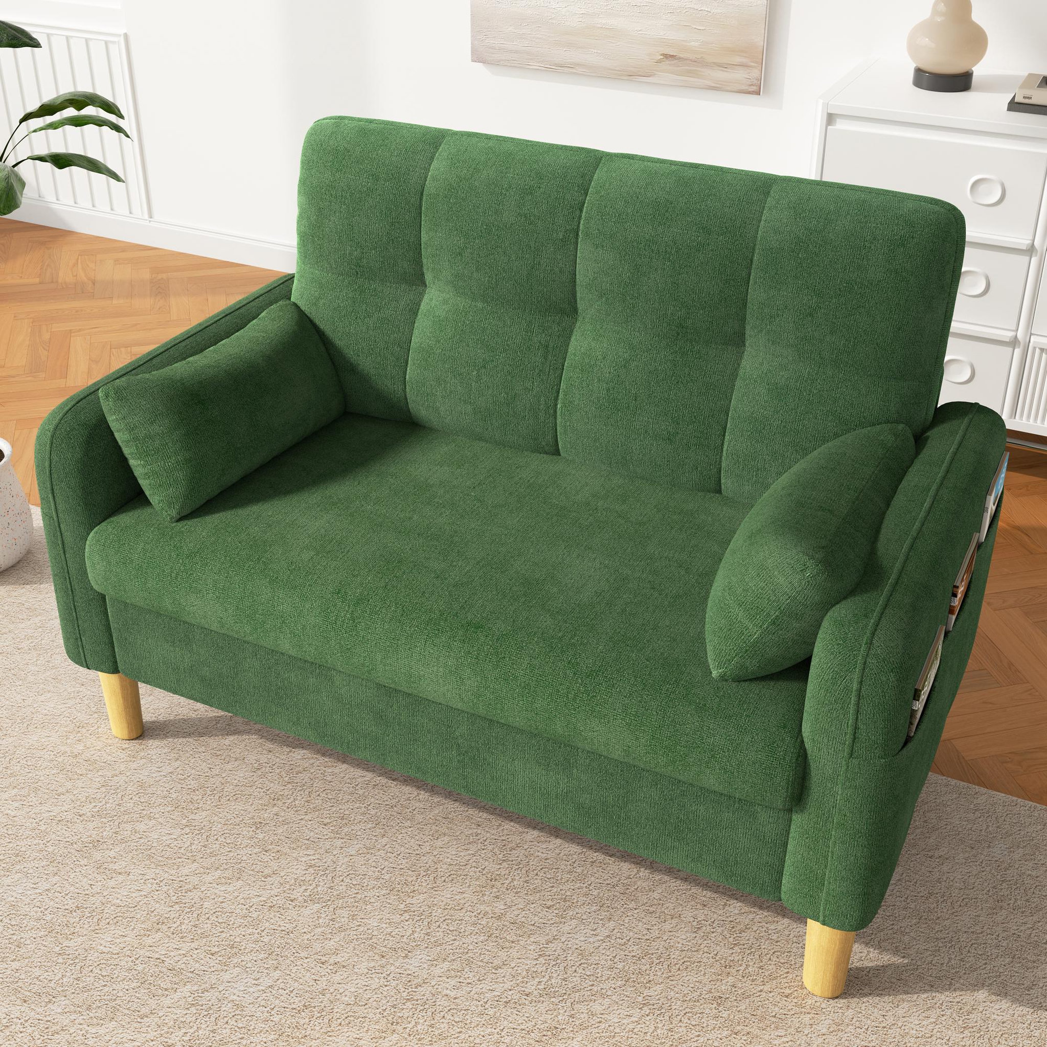 Voir la diapositive 4 : MERAX Canapé 2 places compact avec 2 coussins rangement latéral tissu chenille