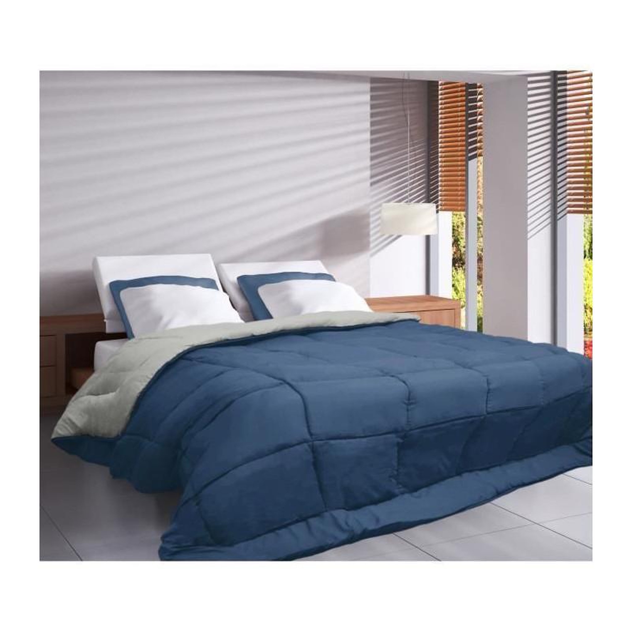 Voir la diapositive 2 : GENERIQUE Couette Microfibre 400g/m2 CALGARY Petrole + Mastic 140x200cm