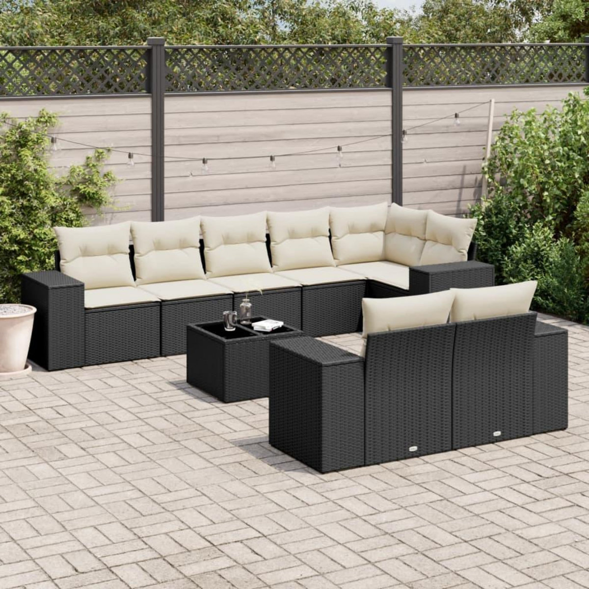 VIDAXL Salon de jardin 9 pcs avec coussins noir resine tressee
