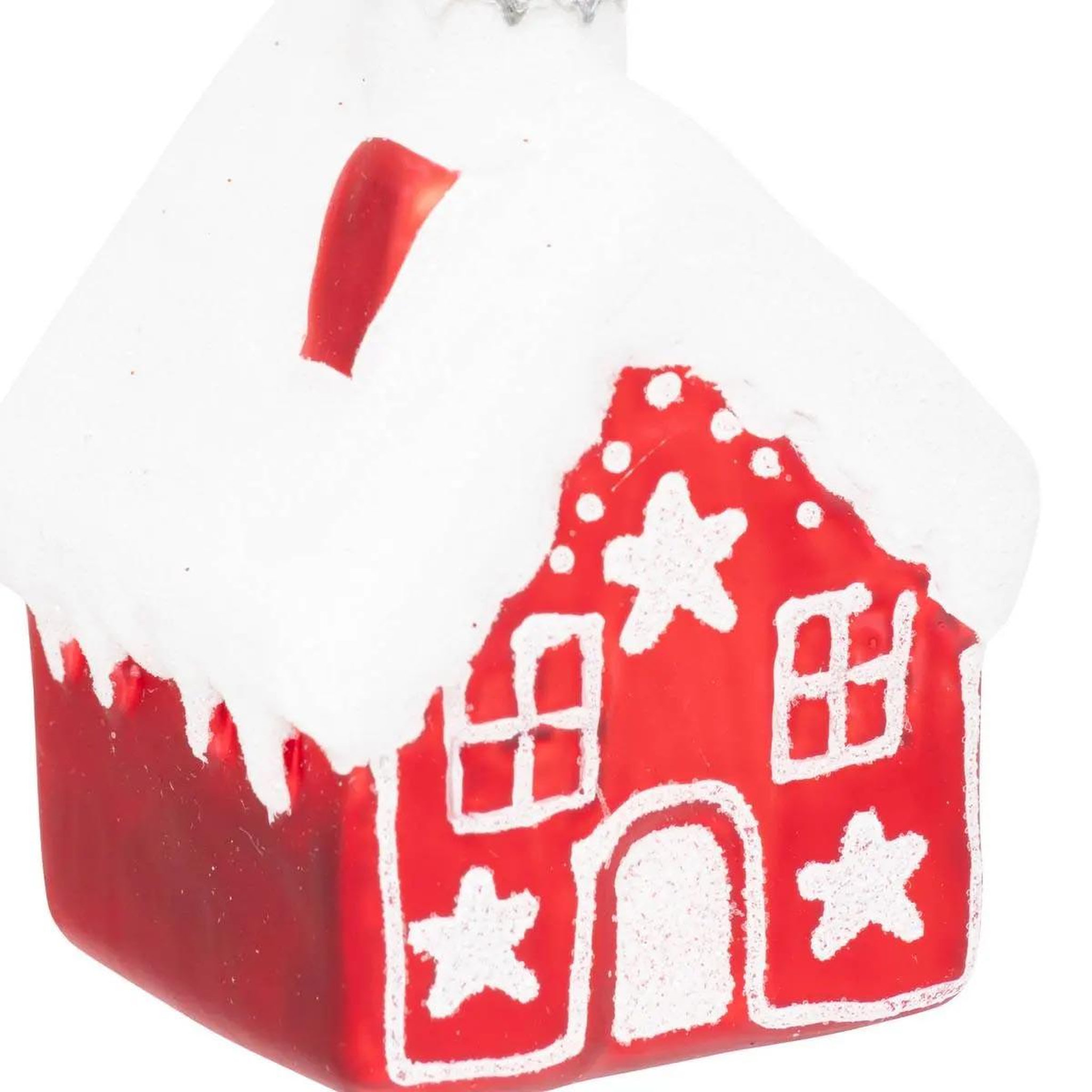 Voir la diapositive 2 : ATMOSPHERA Sujet de noël en verre  maison  6cm rouge & blanc