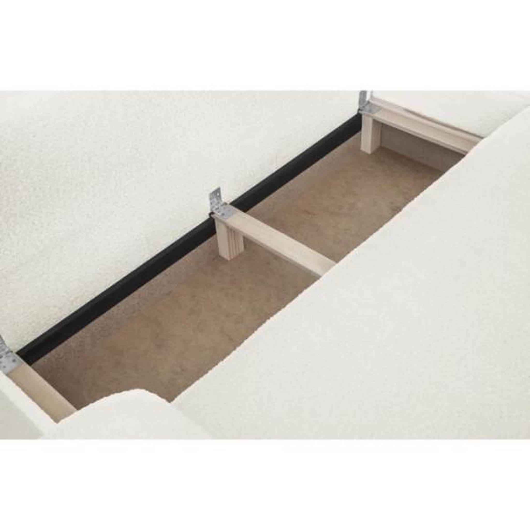 Voir la diapositive 6 : MARKET24 Canapé d'angle droit convertible 4/5 places MILO - Tissu bouclette beige clair - Coffre de rangement - L 264 x H 84 x P 99/145