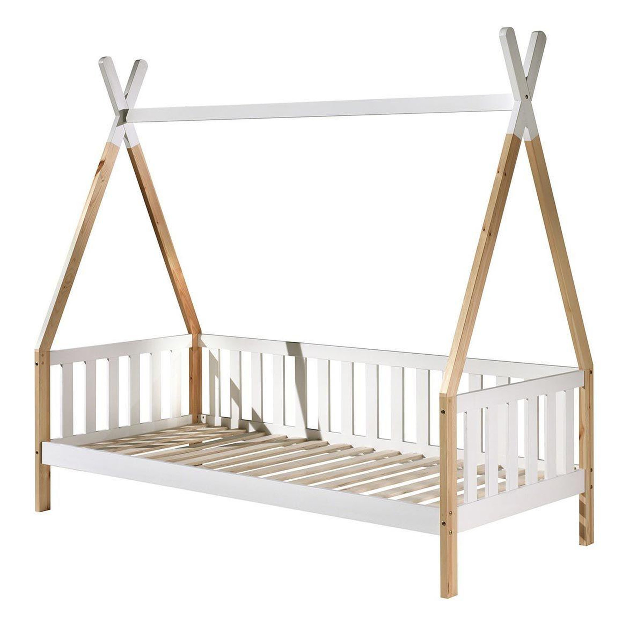 Paris Prix Lit enfant & barrière pin massif  tipi  90x200cm blanc & naturel