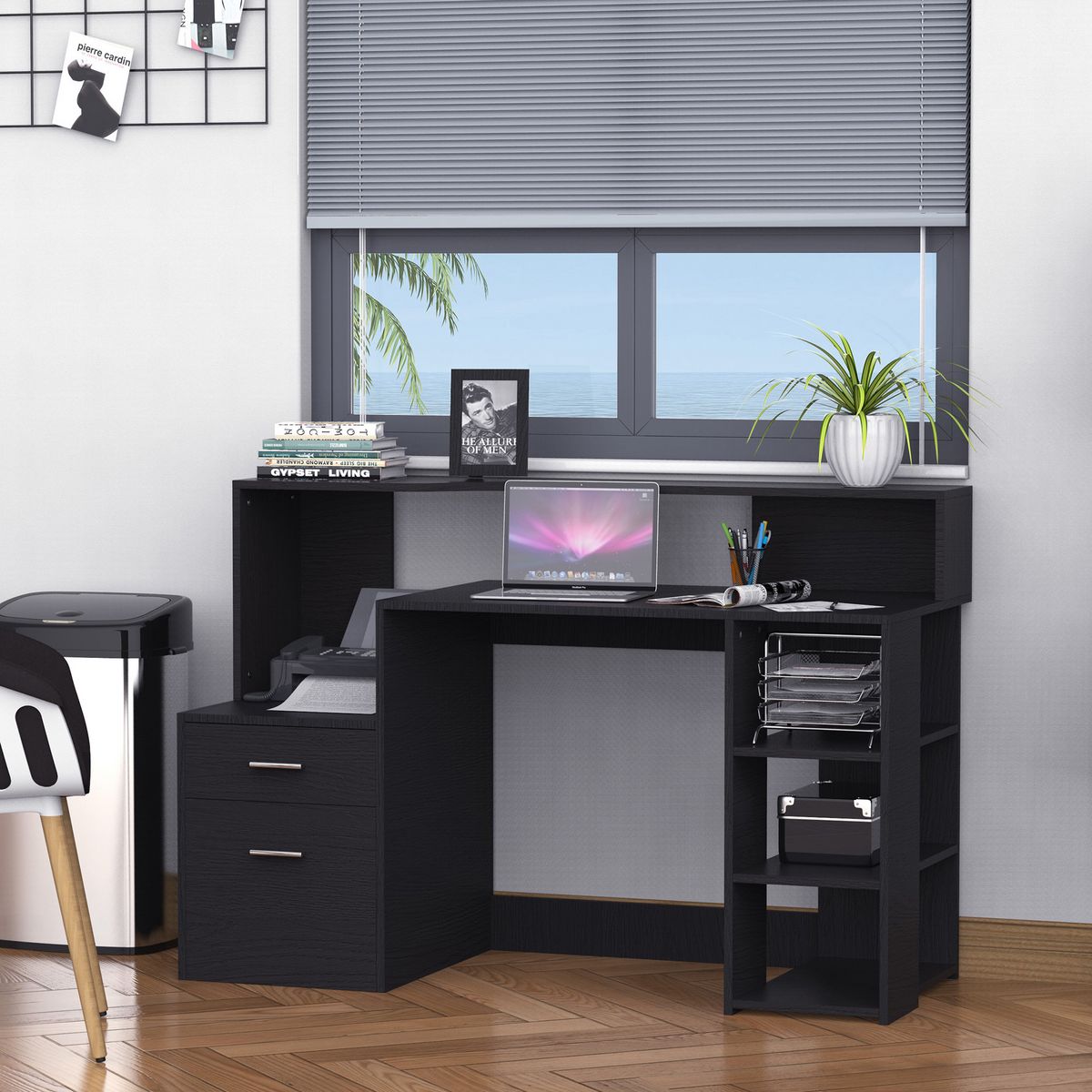 HOMCOM Bureau Informatique multimédia Design Multi-rangements 137 L x 55 l x 92 H cm noir