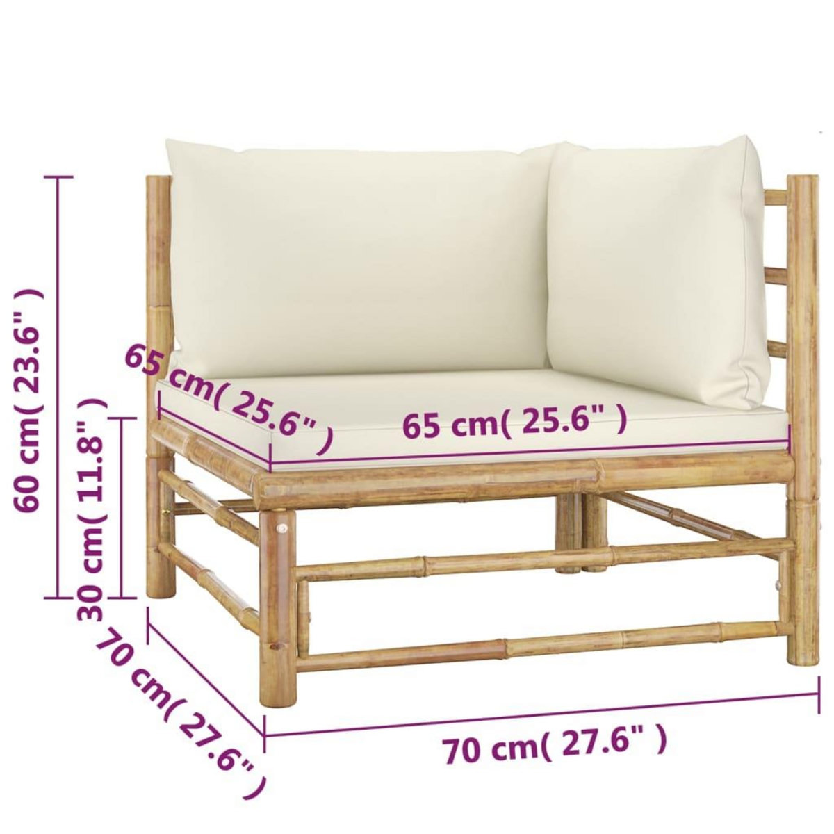 VIDAXL Salon de jardin 4 pcs avec coussins blanc creme bambou