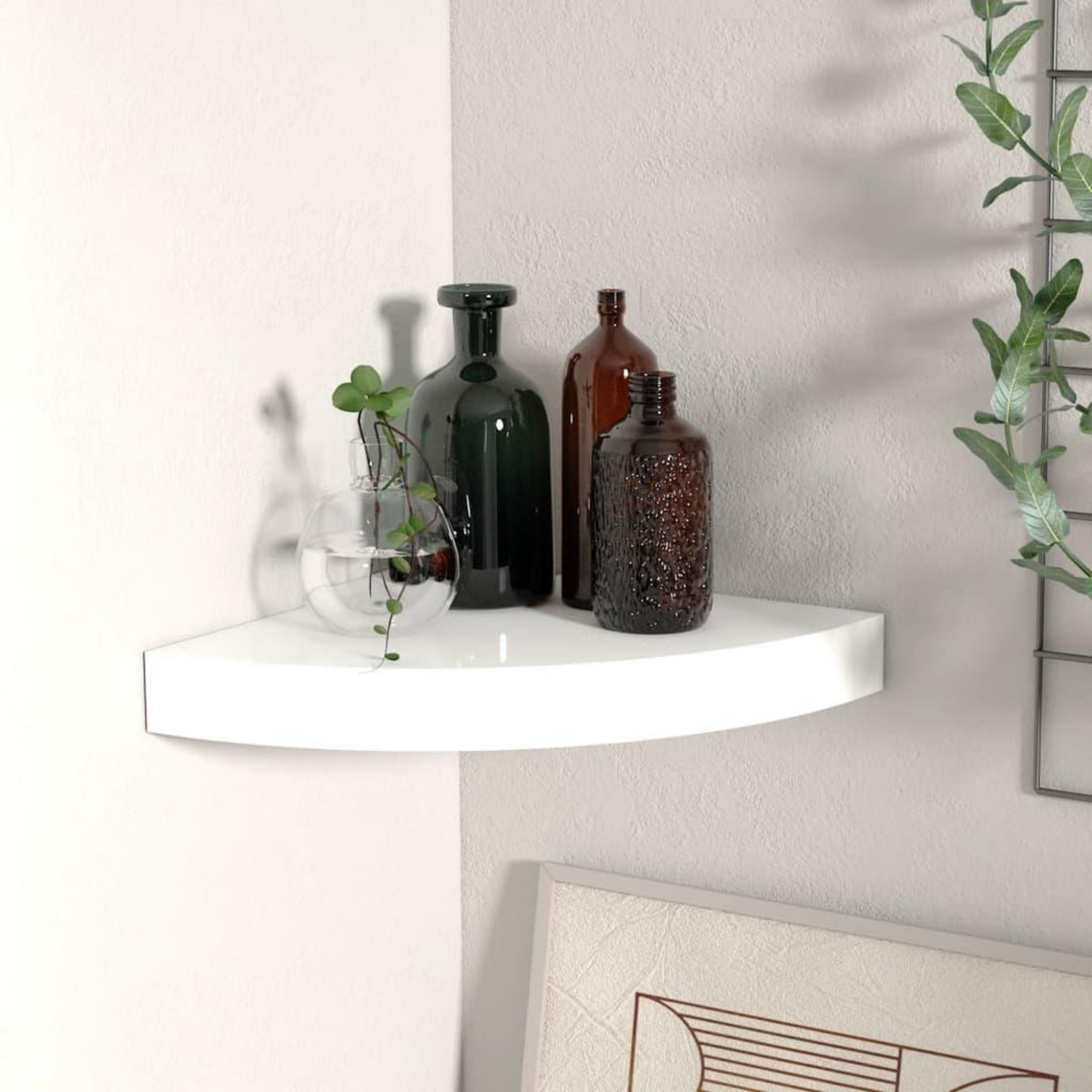 VIDAXL Etagere d'angle flottante blanc brillant 25x25x3,8 cm MDF