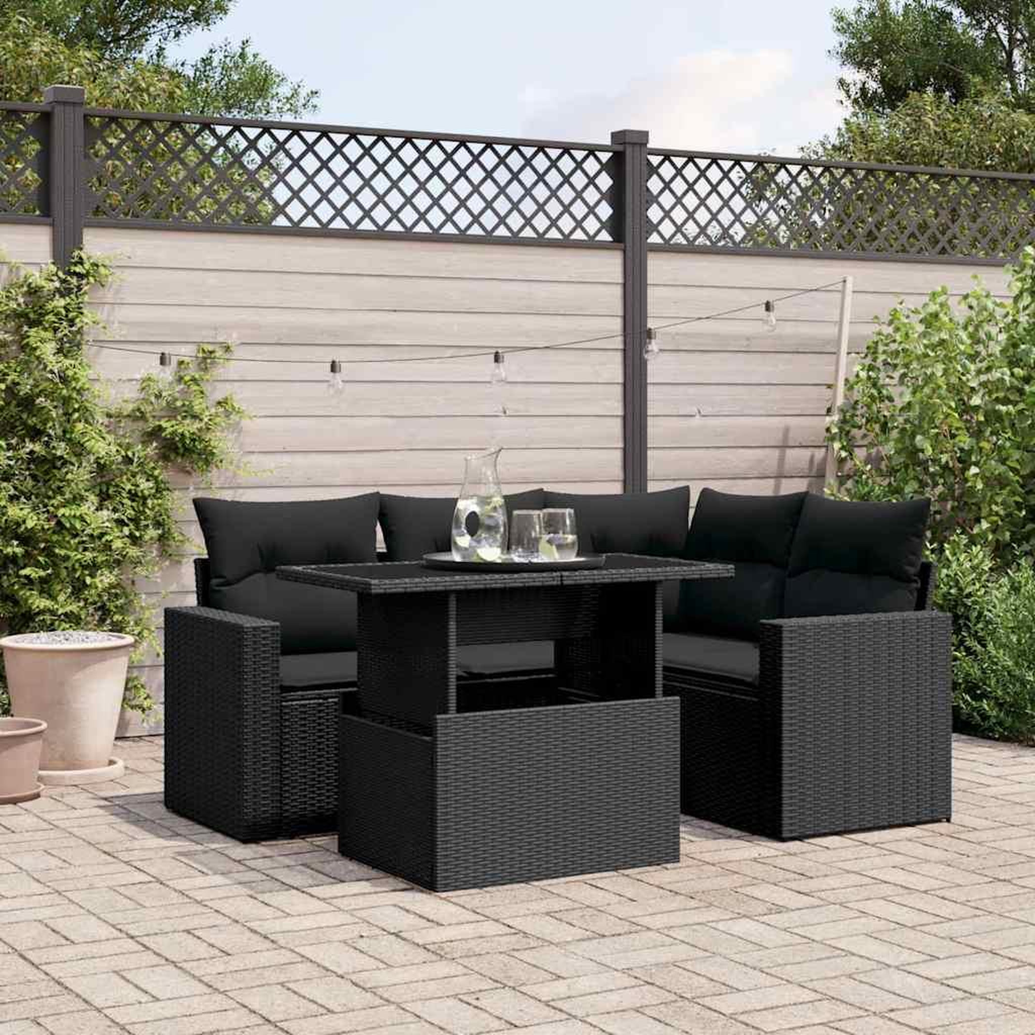 VIDAXL Salon de jardin 5 pcs avec coussins noir resine tressee