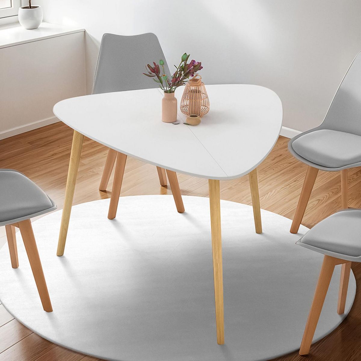 ID MARKET Table à manger GAIA 4 personnes plateau blanc pieds bois 110 cm