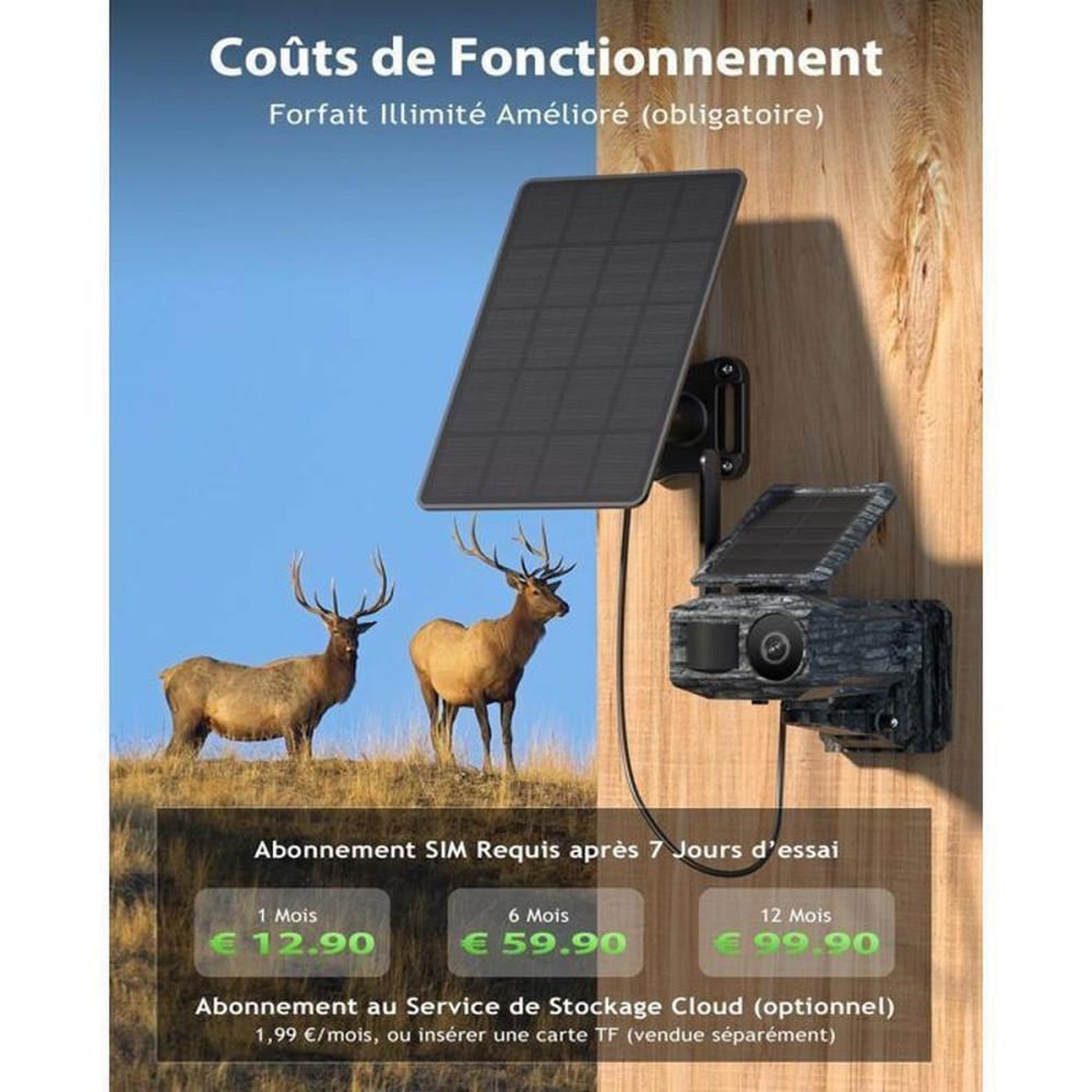 Voir la diapositive 4 : Caméra de surveillance extérieure sans fil solaire 4G 5MP avec zoom optique x30, vision nocturne 150 m, détection humaine, audio bidirectionnel, IP66