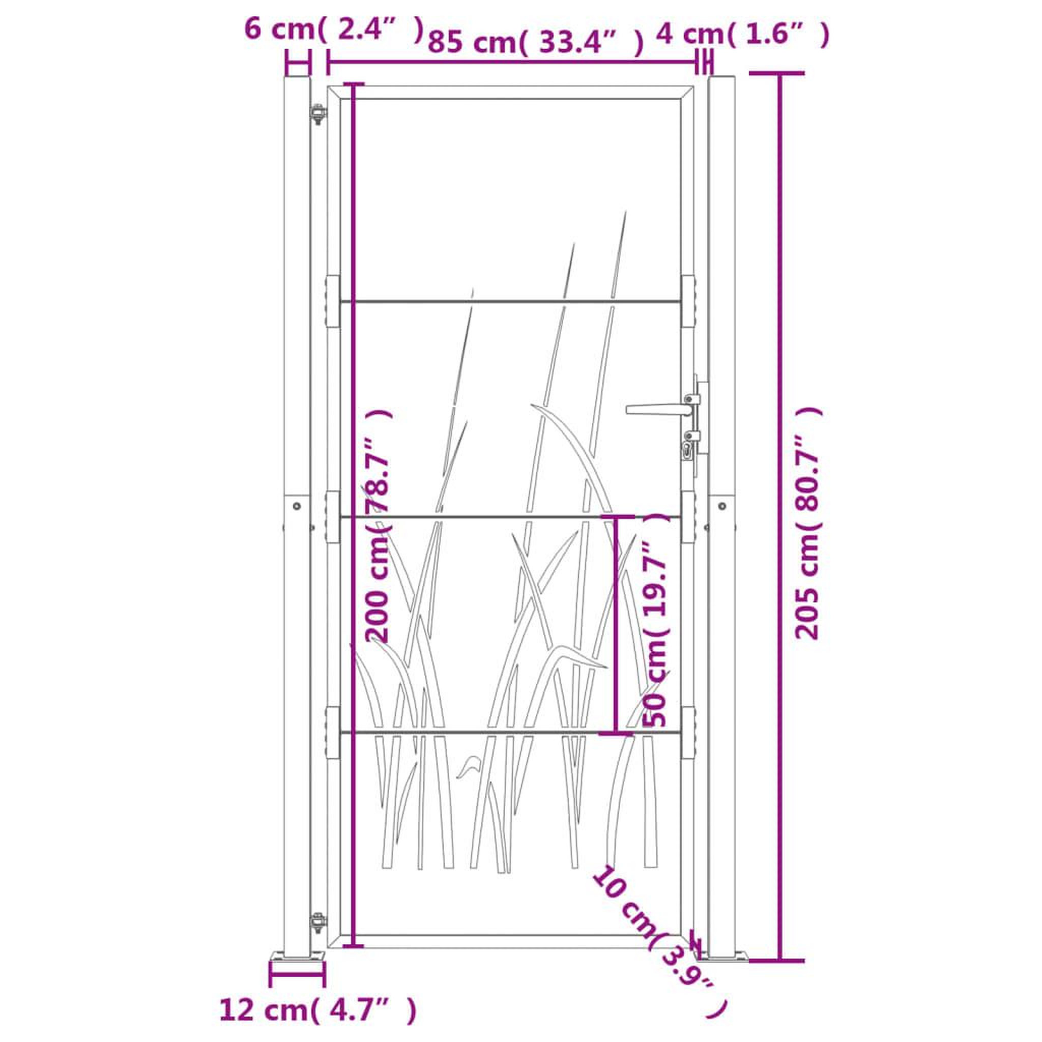 Voir la diapositive 6 : VIDAXL Portail de jardin anthracite 105x205cm acier conception d'herbe