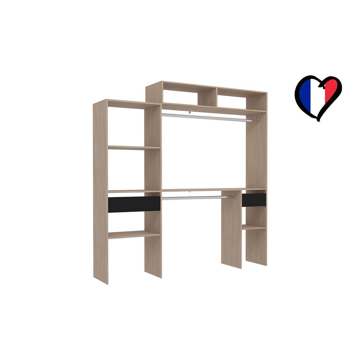 CONCEPT USINE Dressing bois extensible avec 2 penderies, 4 étagères et 1 tiroir ELYSEE