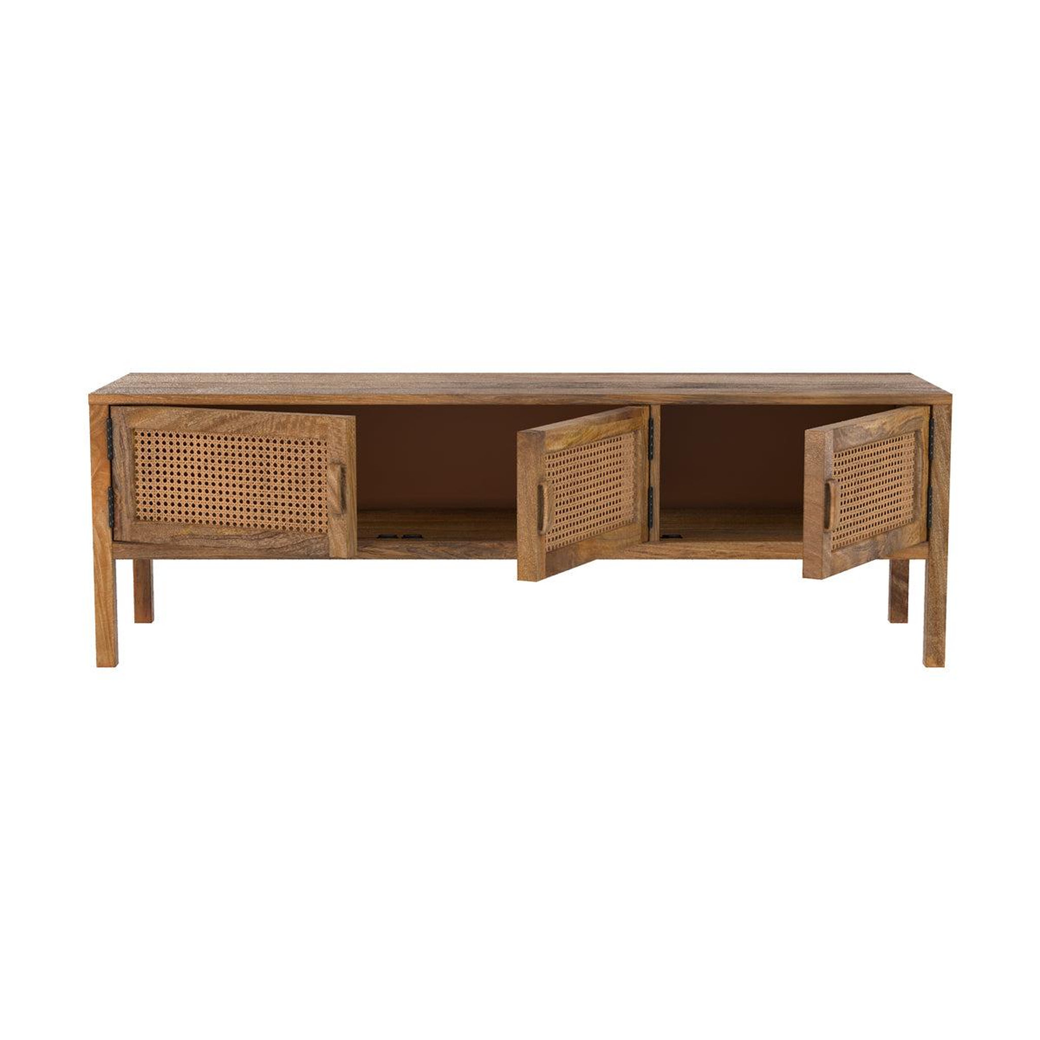 Voir la diapositive 3 : MAISON PAVANE Meuble tv en bois de manguier et cannage 140 cm-tiki