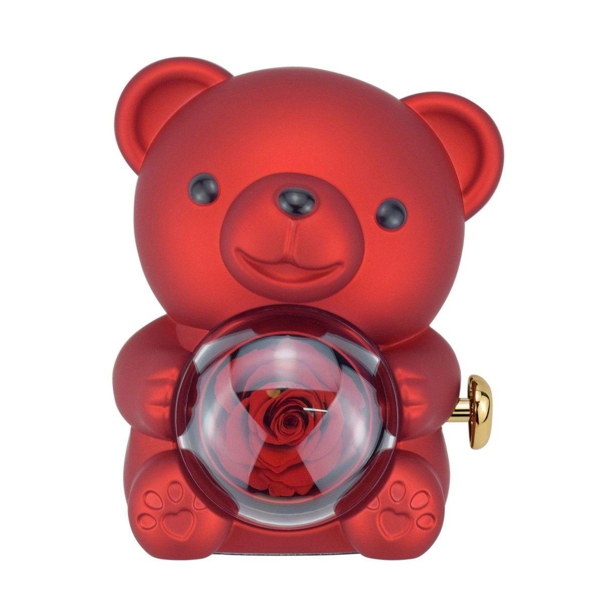 SC CRYSTAL Boite à bijoux Ourson décorée d'une rose éternelle - stabilisée rouge