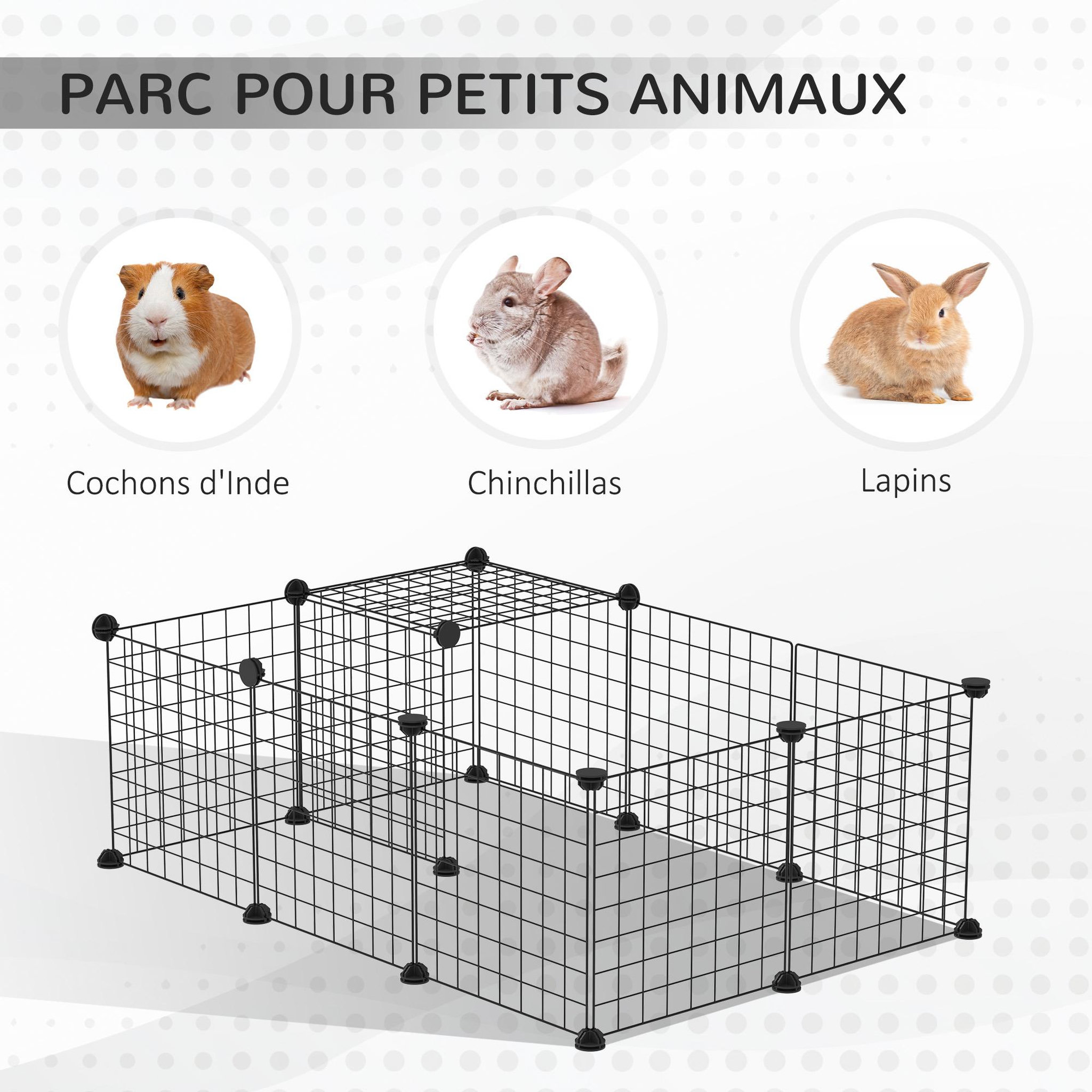 Voir la diapositive 5 : PAWHUT Cage parc enclos rongeurs modulable dim. L 105 x l 70 x h 35 cm résine pp fil métallique noir