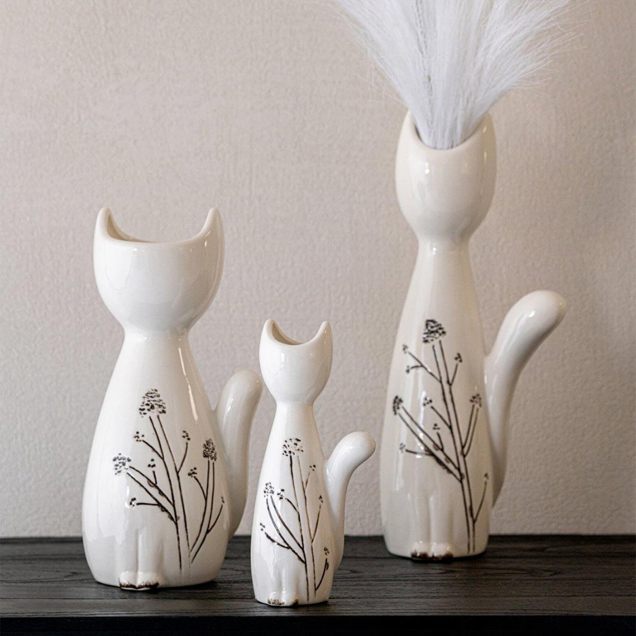 Voir la diapositive 3 : J-LINE Vase Chat en Porcelaine  Tuva  27cm Blanc