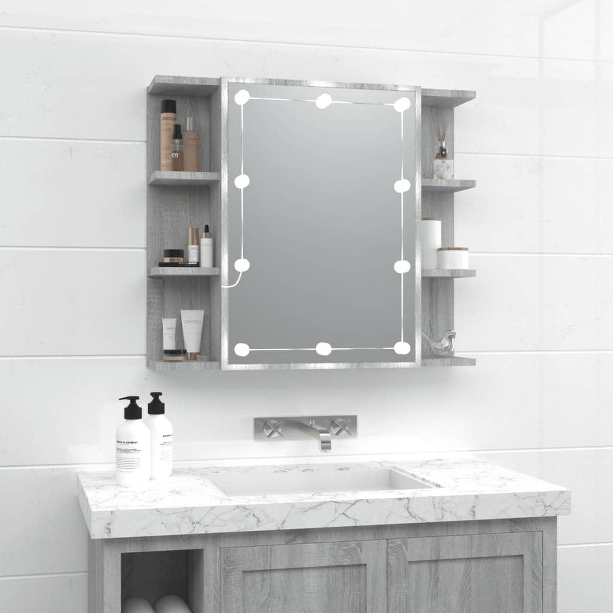 Voir la diapositive 1 : VIDAXL Armoire a miroir avec LED Sonoma gris 70x16,5x60 cm