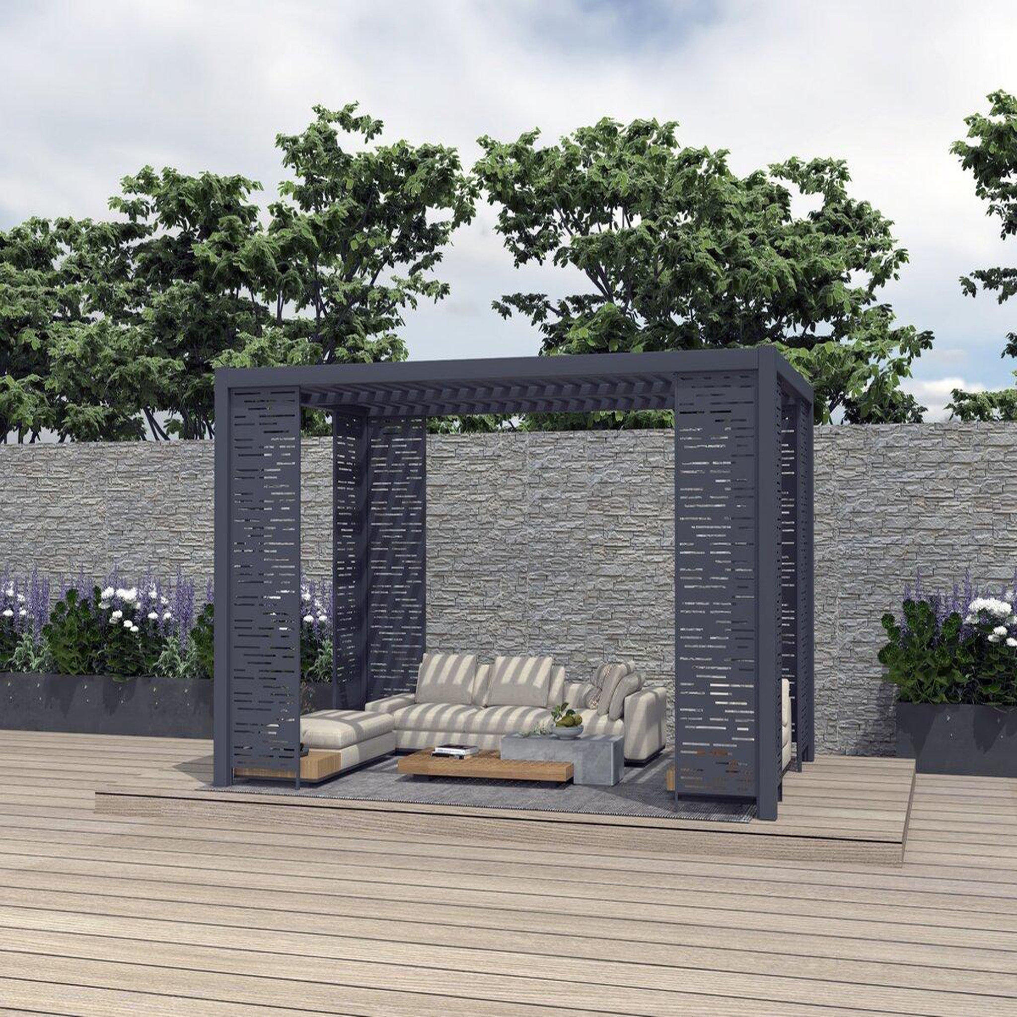 Voir la diapositive 2 : Habitat et Jardin Persienne pour pergola bioclimatique Windsor  Line  52 x 204 cm - Gris foncé