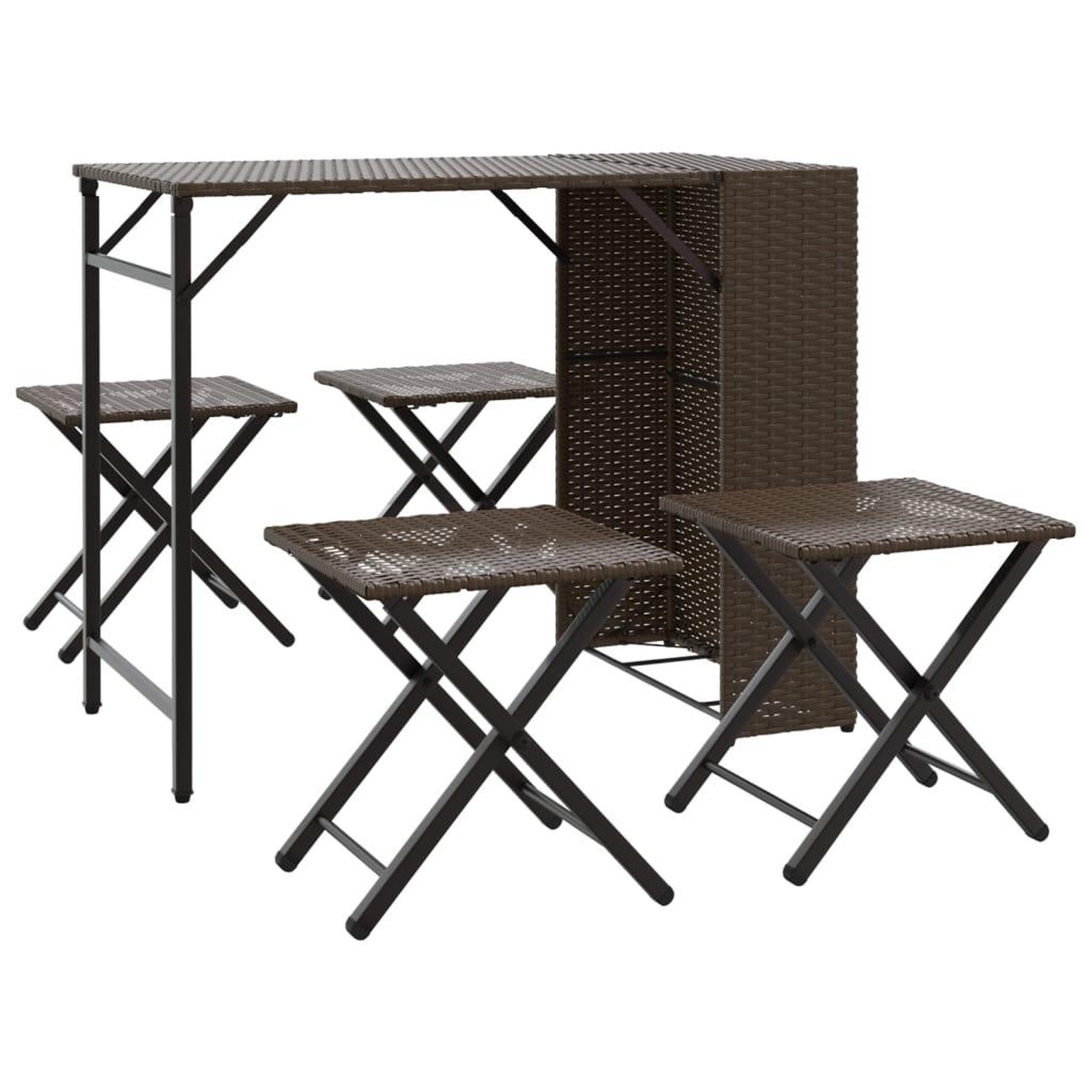 Voir la diapositive 2 : VIDAXL Ensemble a manger de jardin 5 pcs pliable marron resine tressee