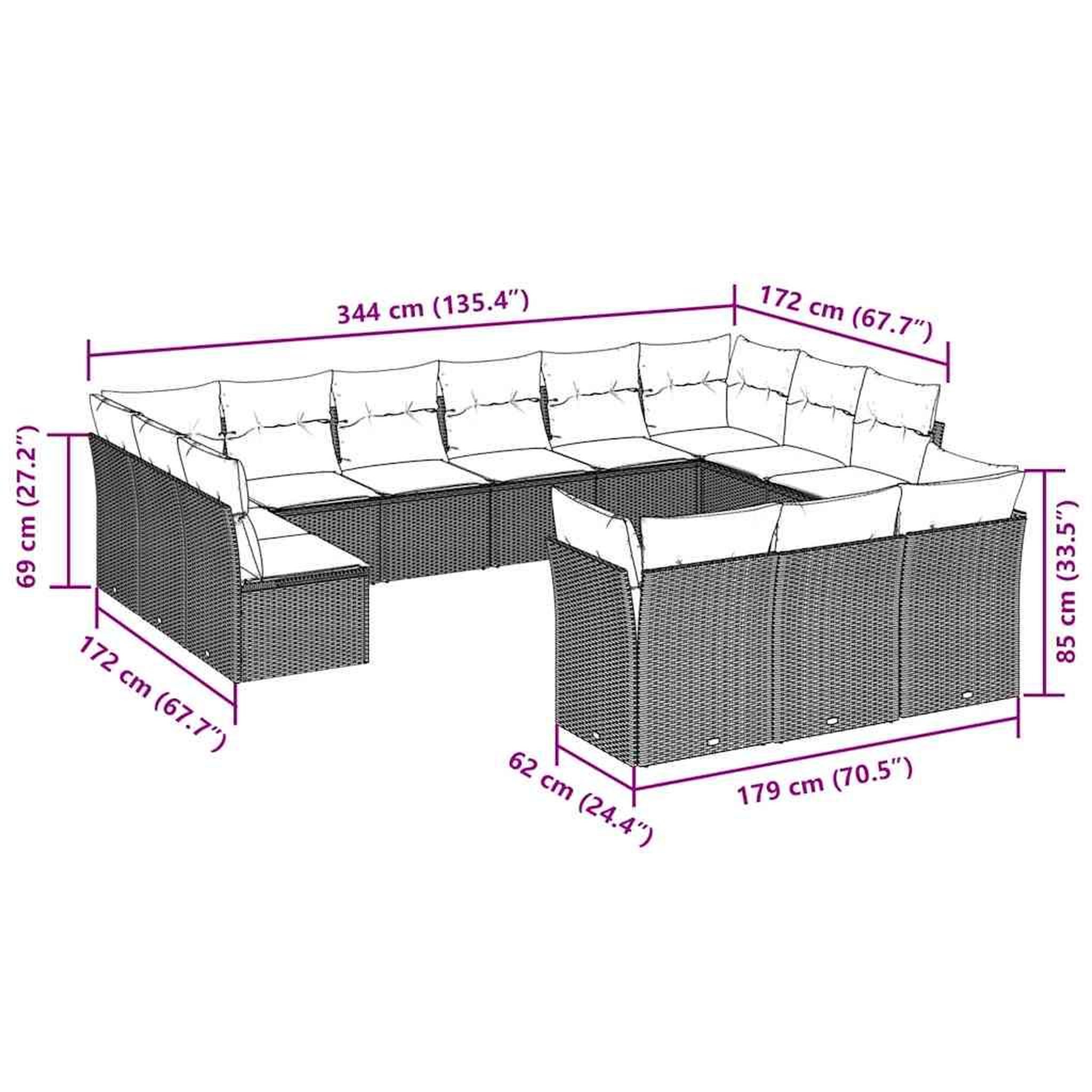 Voir la diapositive 3 : VIDAXL Salon de jardin avec coussins 13 pcs gris clair resine tressee