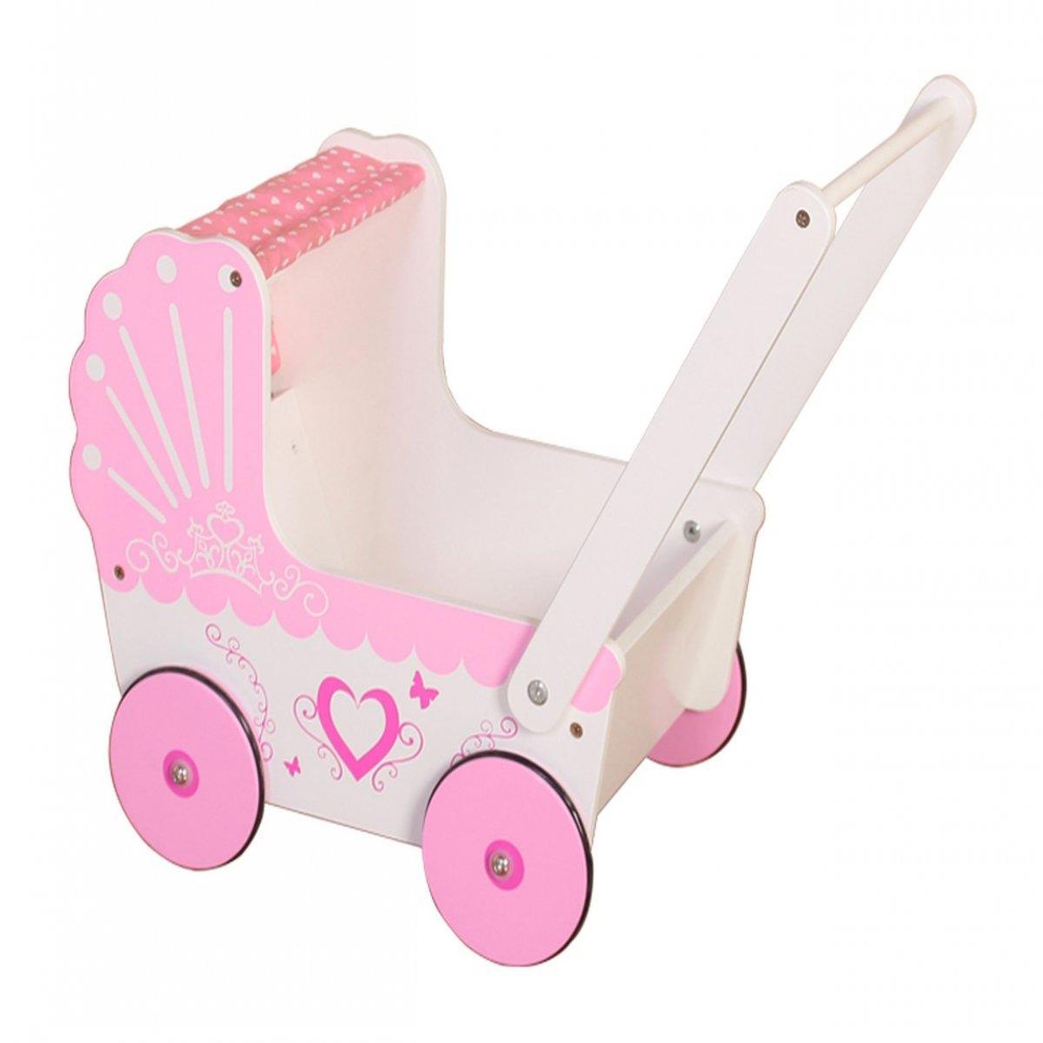 Voir la diapositive 5 : MAMABRUM Landau Poussette pour Poupée en Bois pour Enfants - Poussoir 47*26,5*40 cm - Chariot Rose