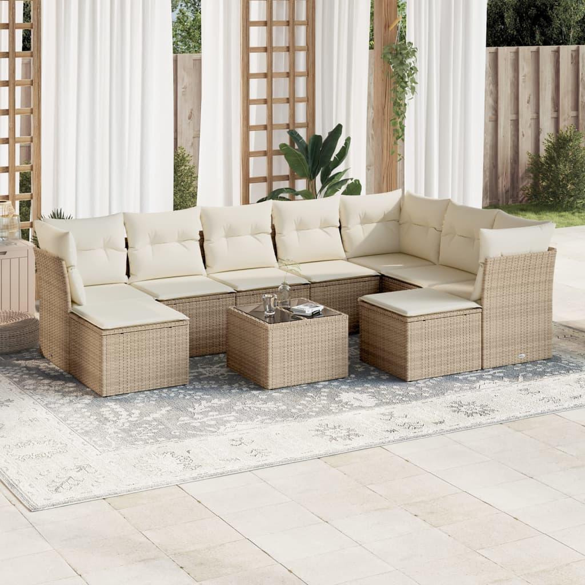 VIDAXL Salon de jardin avec coussins 10 pcs beige resine tressee