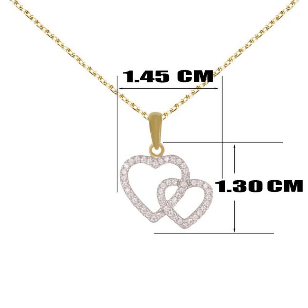 L'ATELIER D'AZUR Collier - Pendentif Or Jaune Coeurs Enlacés Sertis de Zirconiums - Chaine Dorée Offerte