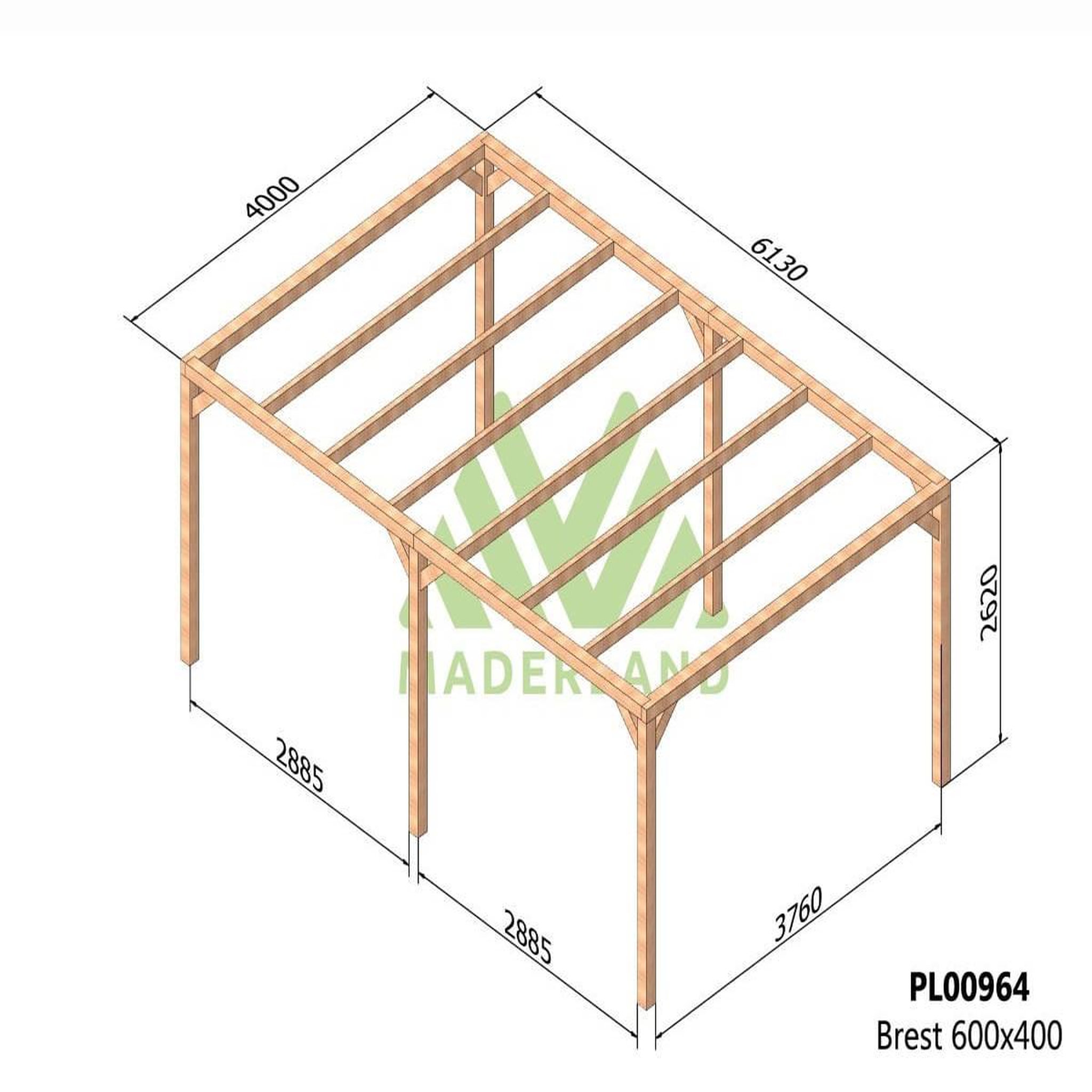Voir la diapositive 2 : JARDIDECO Pergola en bois lamellé-collé brest 600 x 400 cm - maderland