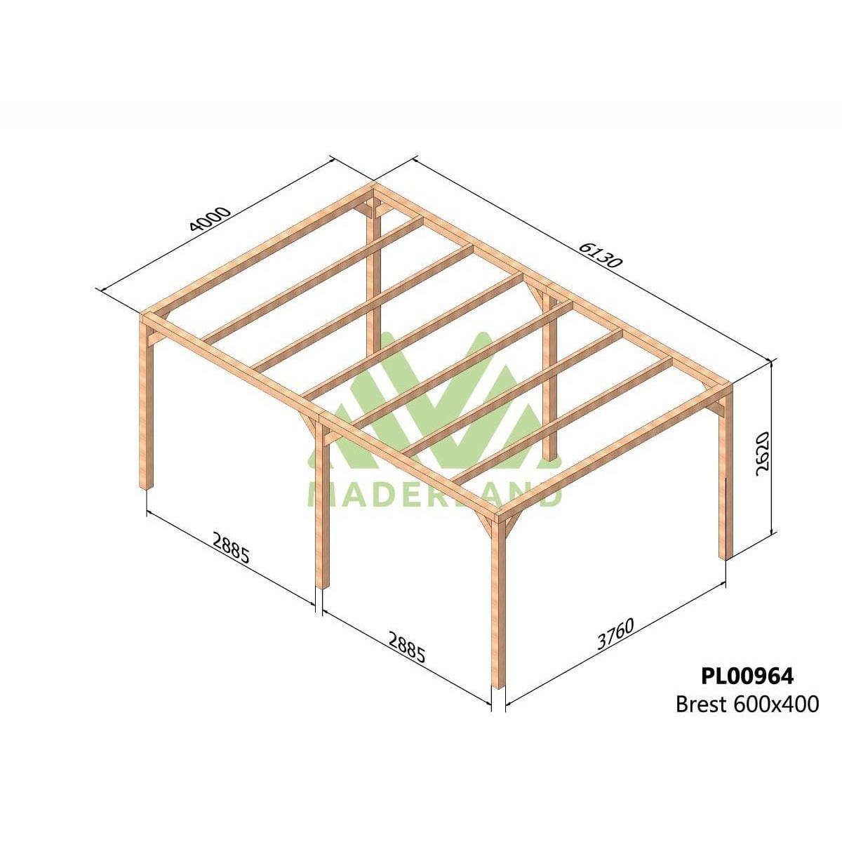 JARDIDECO Pergola en bois lamellé-collé Brest 600 x 400 cm - Maderland
