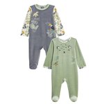 Petit Béguin Lot de 2 pyjamas bébé en velours Boavista. Coloris disponibles : Vert
