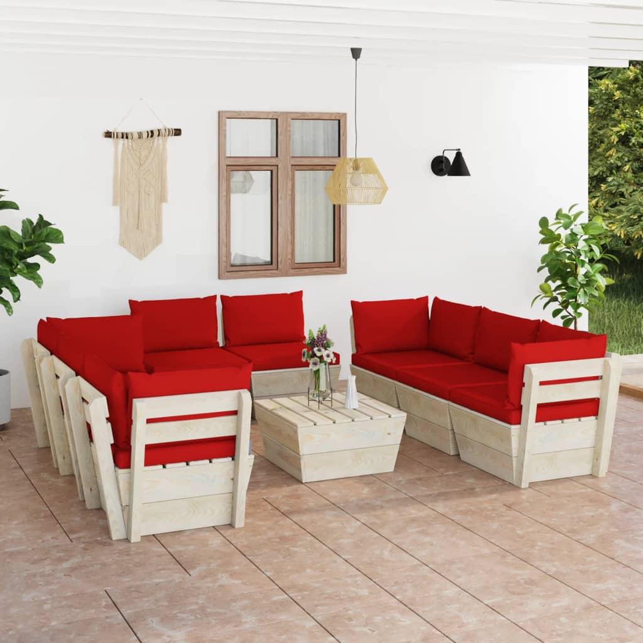 Voir la diapositive 1 : VIDAXL Salon de jardin palette 9 pcs avec coussins bois d'epicea