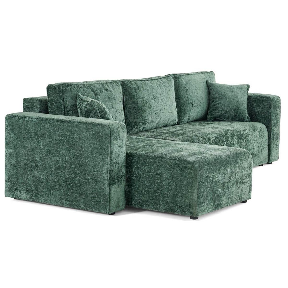 BEST MOBILIER Topaze - canapé d'angle réversible 4 places convertible avec coffre en velours à relief texturé