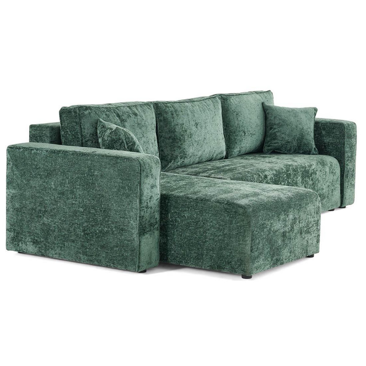 BEST MOBILIER Topaze - canapé d'angle réversible 4 places convertible avec coffre en velours à relief texturé