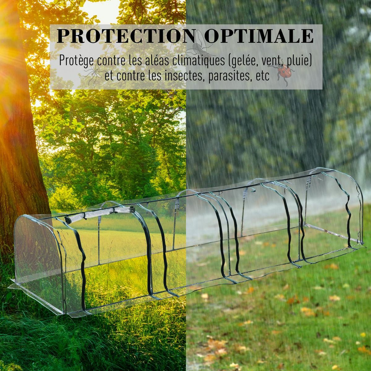 OUTSUNNY Serre de jardin tunnel 3,95L x 1l x 0,8H m 4 portes zippées bâche PVC transparent acier thermolaqué vert