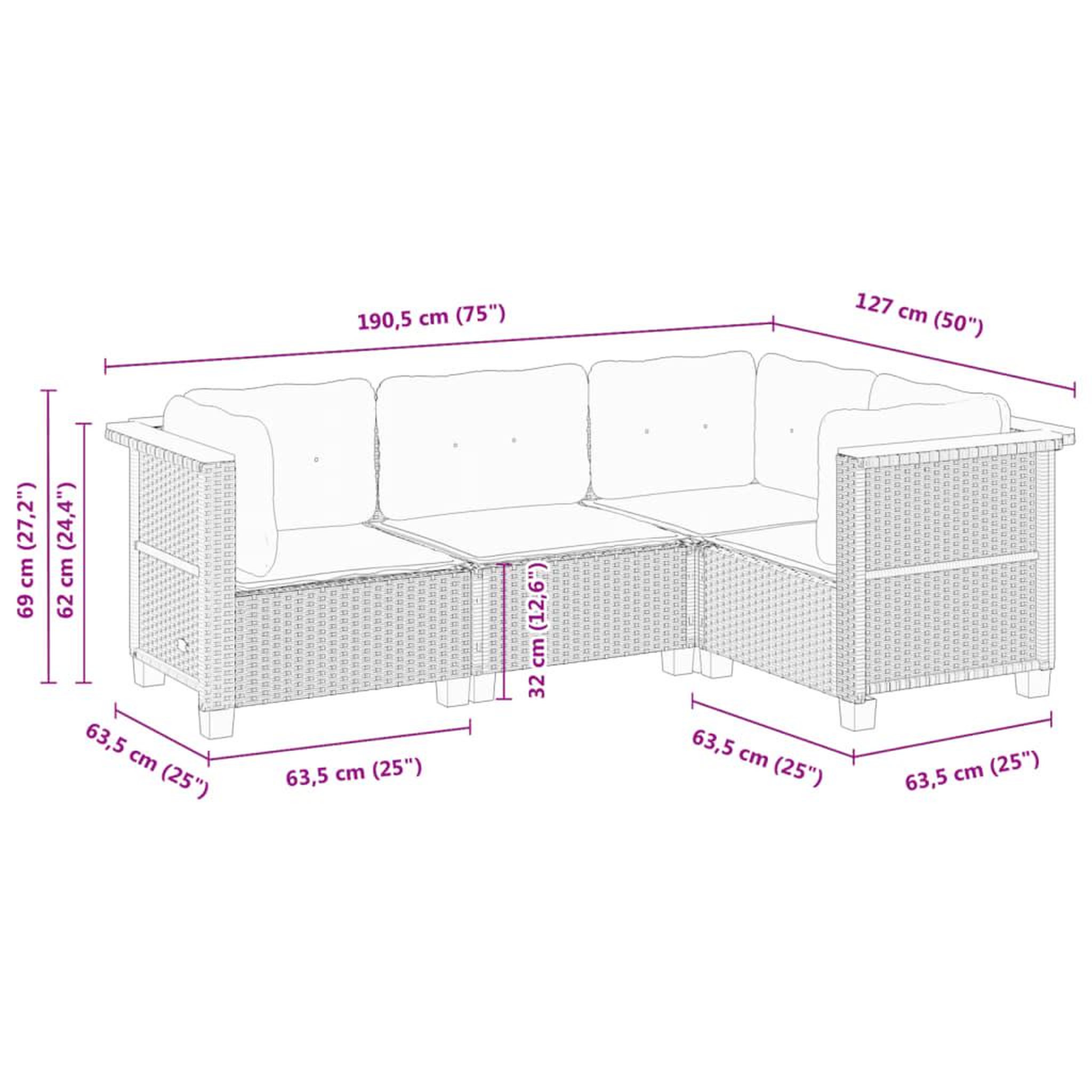 Voir la diapositive 6 : VIDAXL Salon de jardin 4 pcs avec coussins noir resine tressee