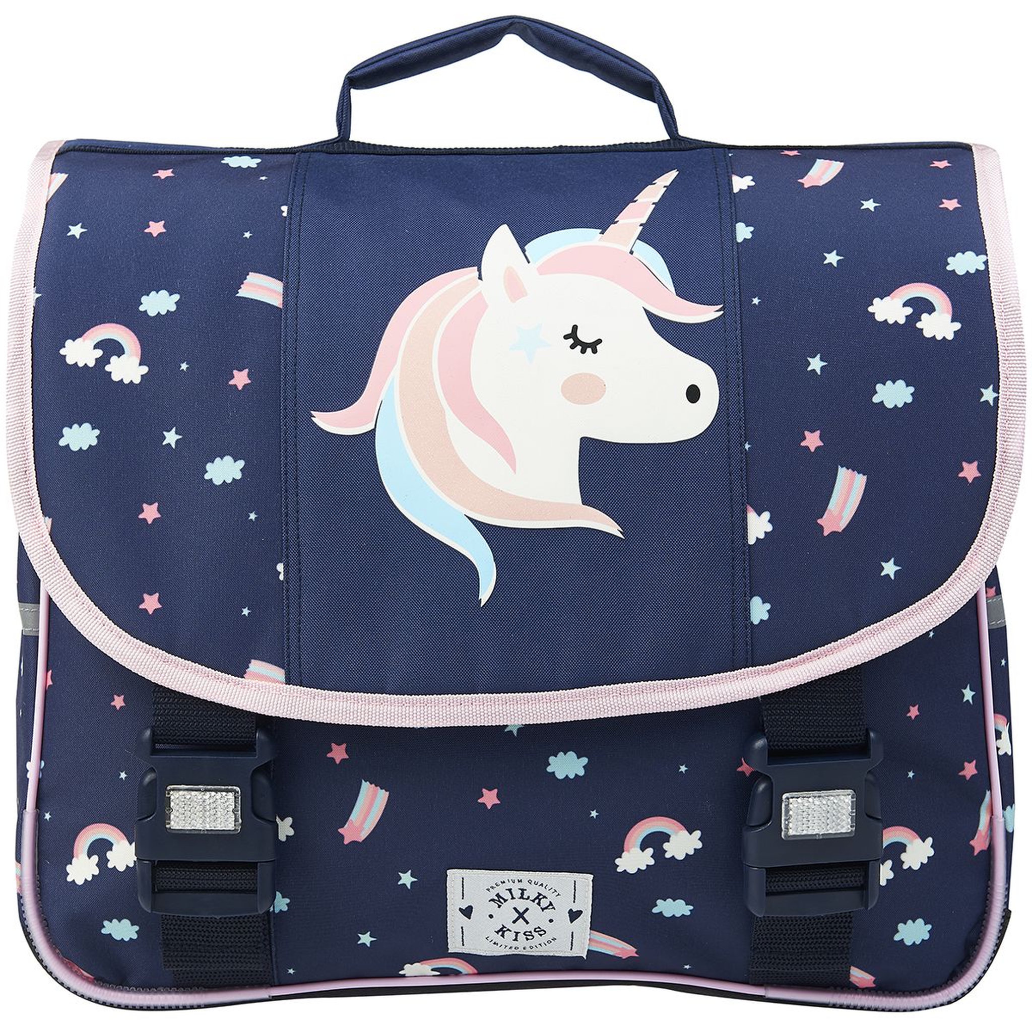 Voir la diapositive 1 : Milky Kiss Cartable 38 cm CP/CE1/CE2 bleu imprimé LICORNE