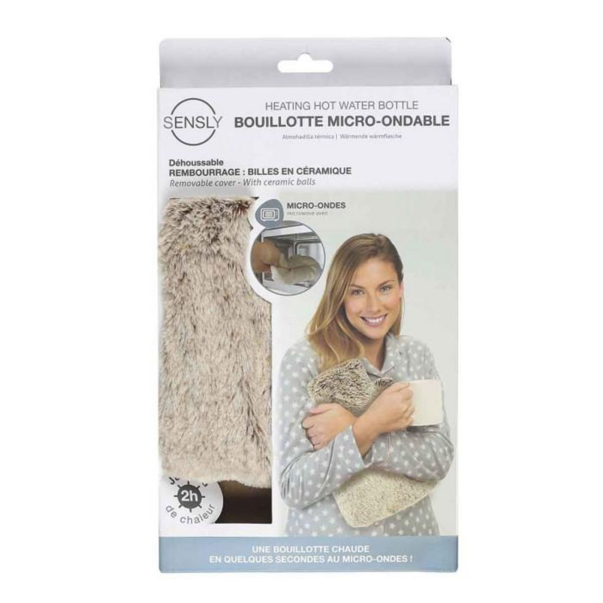 Paris Prix Bouillotte Déhoussable  Micro-Ondable  30cm Taupe