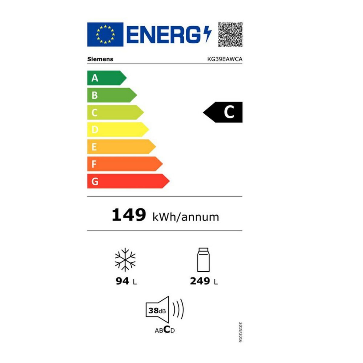 Siemens Réfrigérateur combiné 60cm 337l brassé blanc - kg39eawca