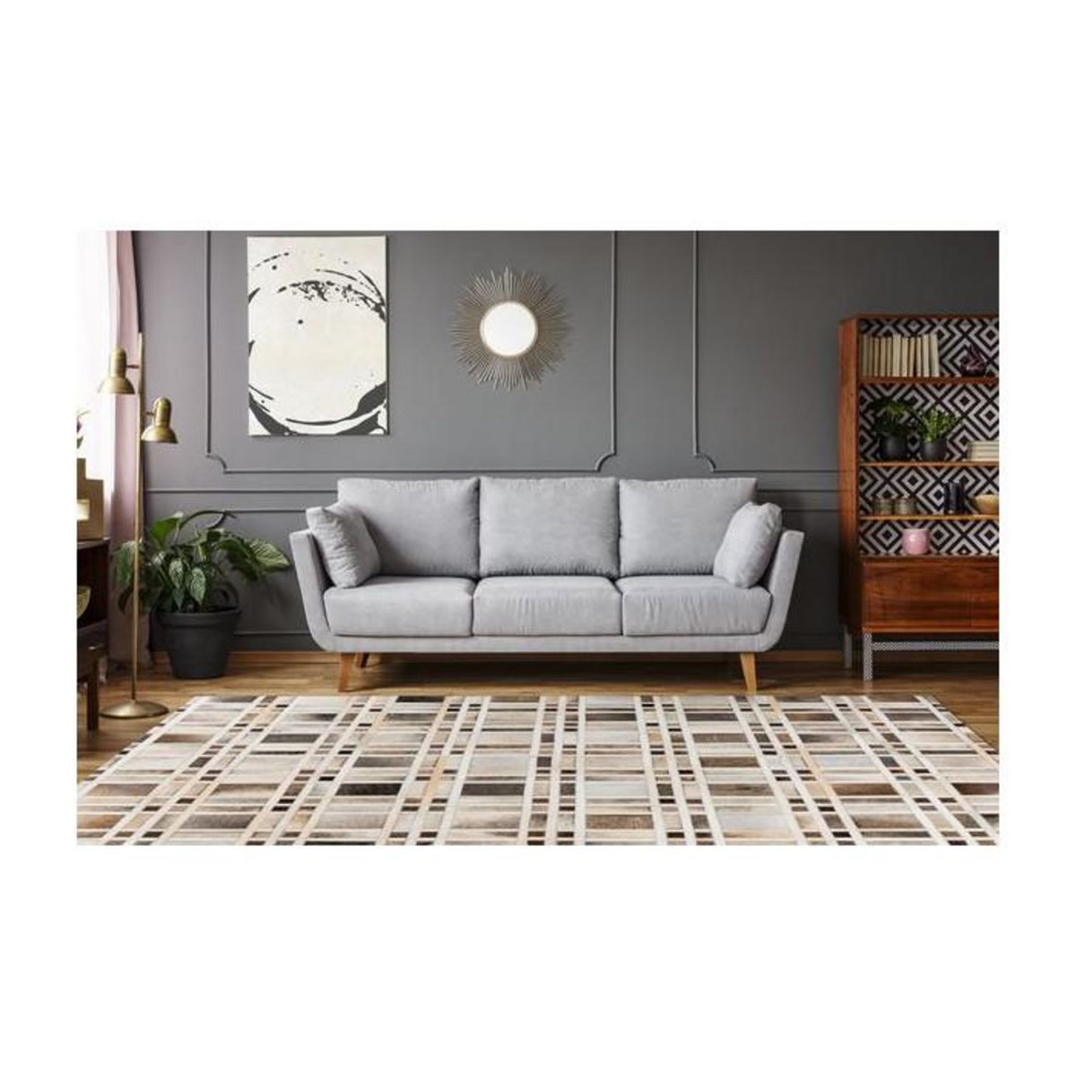 Paris Prix Tapis Fait Main en Cuir  Lavin II  Gris