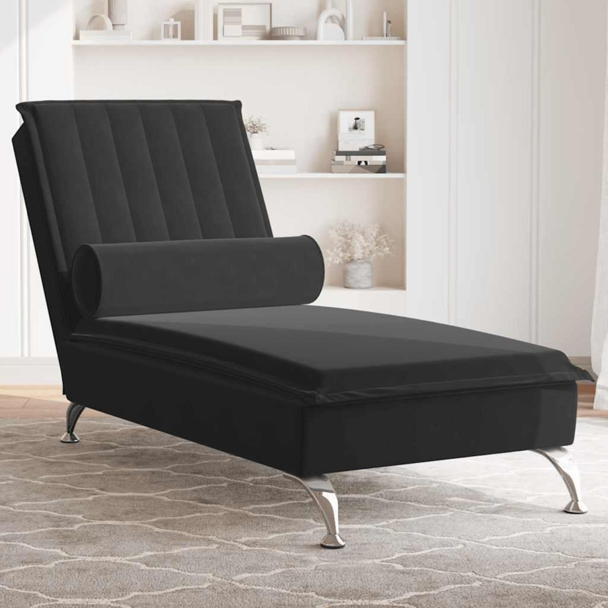 VIDAXL Chaise longue de massage avec traversin noir velours