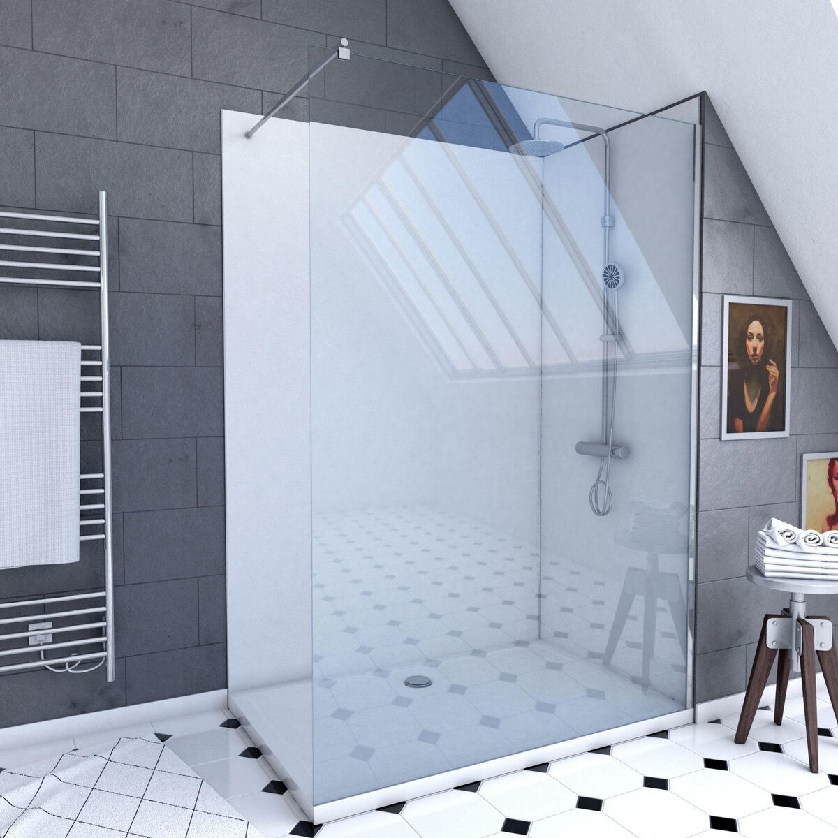 Aurlane Ensemble complet douche à l'Italiennne avec Receveur 90x120 + Paroi transparent + Panneaux muraux
