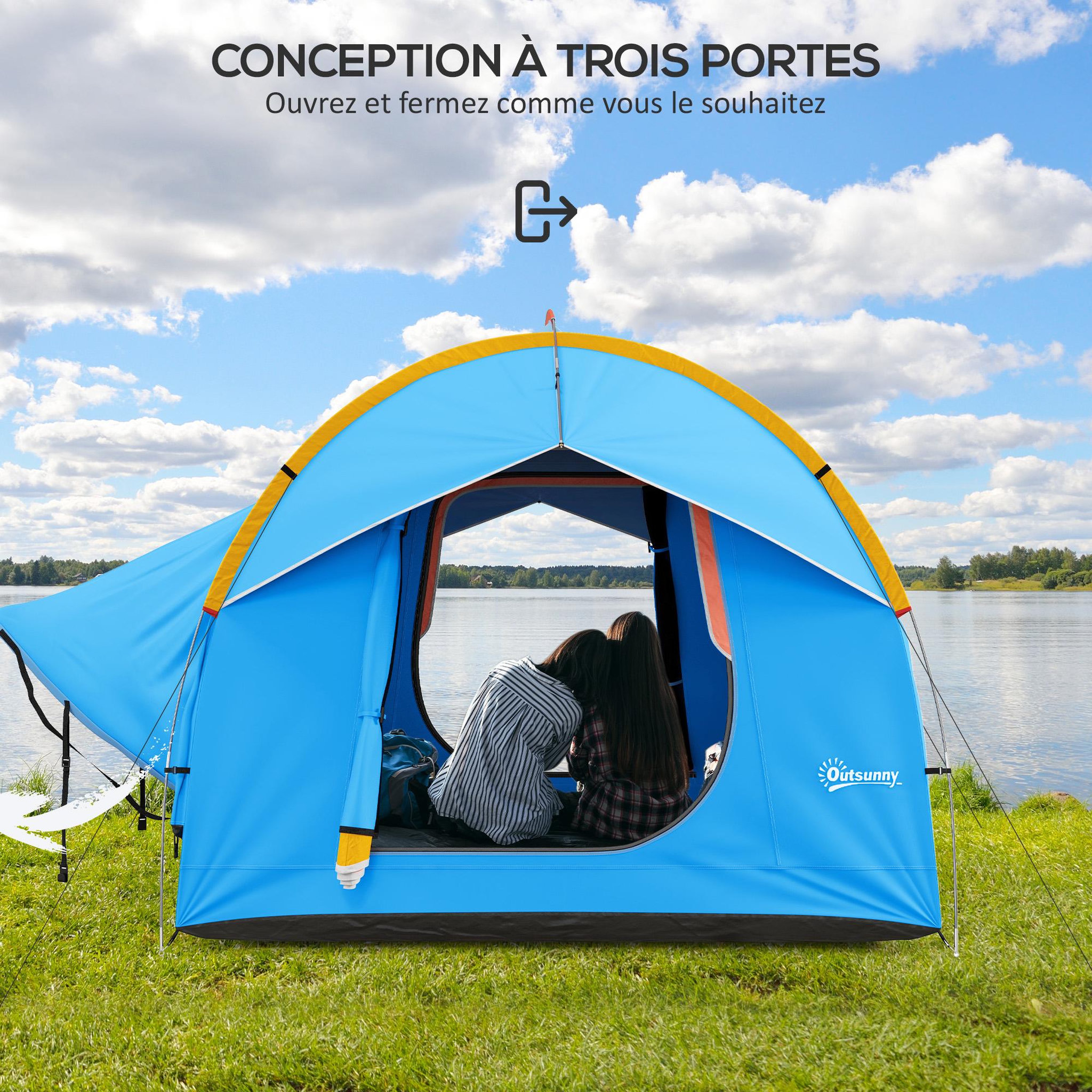Voir la diapositive 5 : OUTSUNNY Tente arrière hayon véhicule 4 personnes - auvent pour voiture 3 portes et fenêtre en maille - bleu