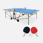SWEEEK Table de ping pong OUTDOOR, avec 2 raquettes et 3 balles, pour utilisation extérieure, sport tennis de table. Coloris disponibles : Gris
