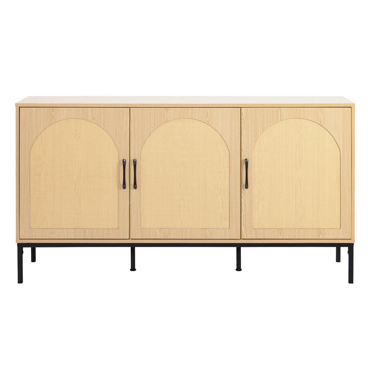 BEST MOBILIER Nagato - buffet bas - cannage et effet bois - 3 portes - 150 cm