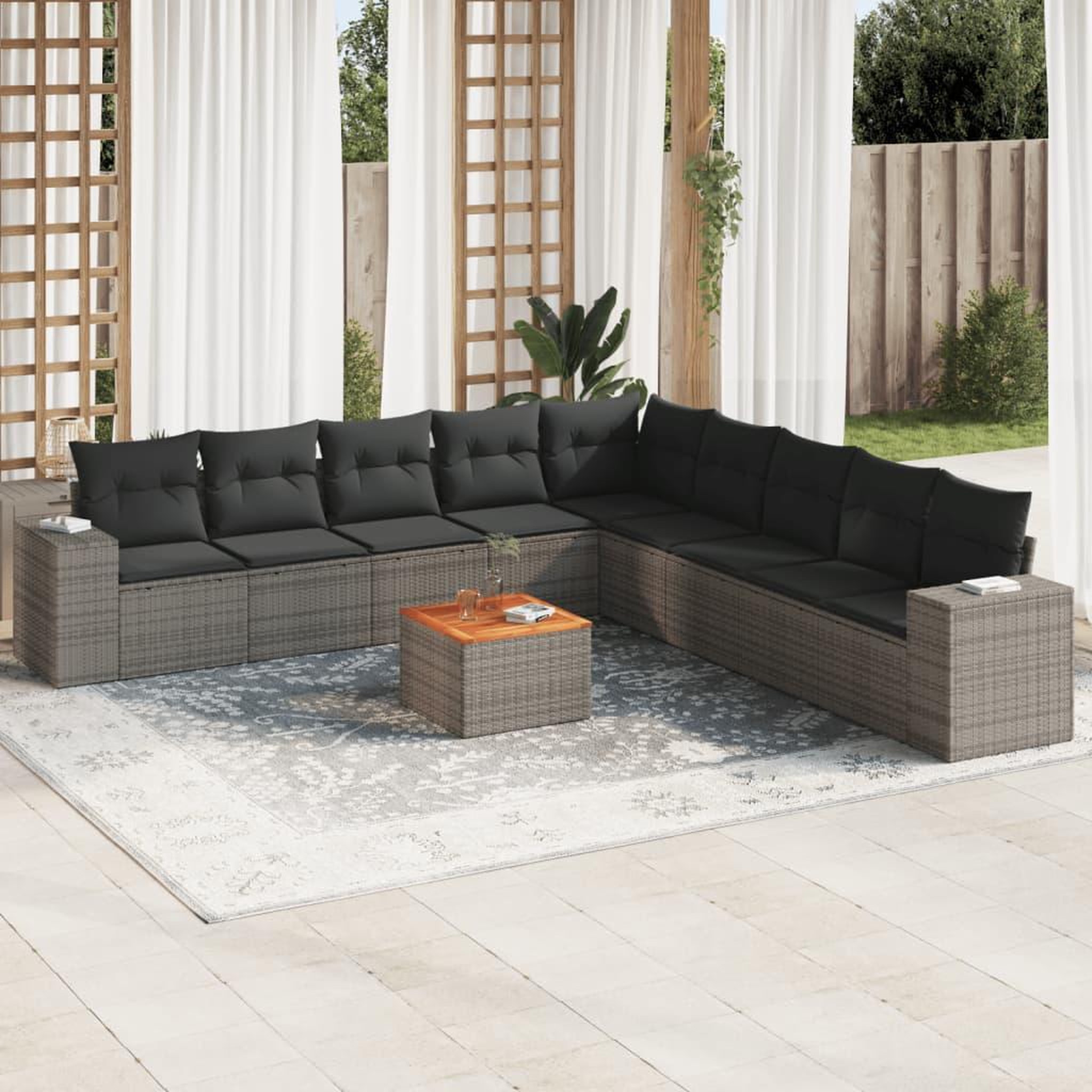 VIDAXL Salon de jardin avec coussins 10 pcs gris resine tressee